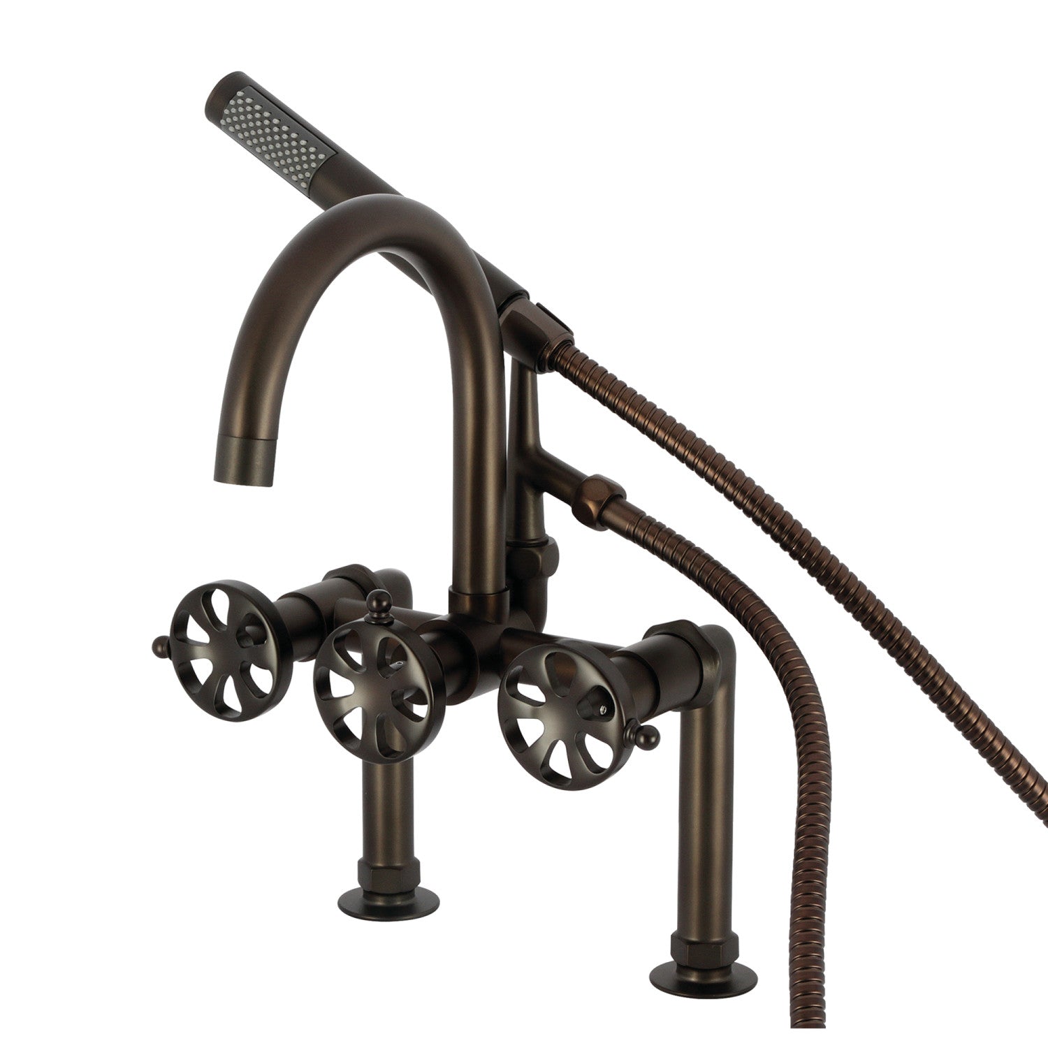 Belknap AE8105RX Oil Rubbed Bronze 3-Handle 2-Hole Deck Mount Clawfoot Bathtub Faucet with Hand Shower - Perfect for Vintage Bathroom Renovations & Freestanding Tub Installations