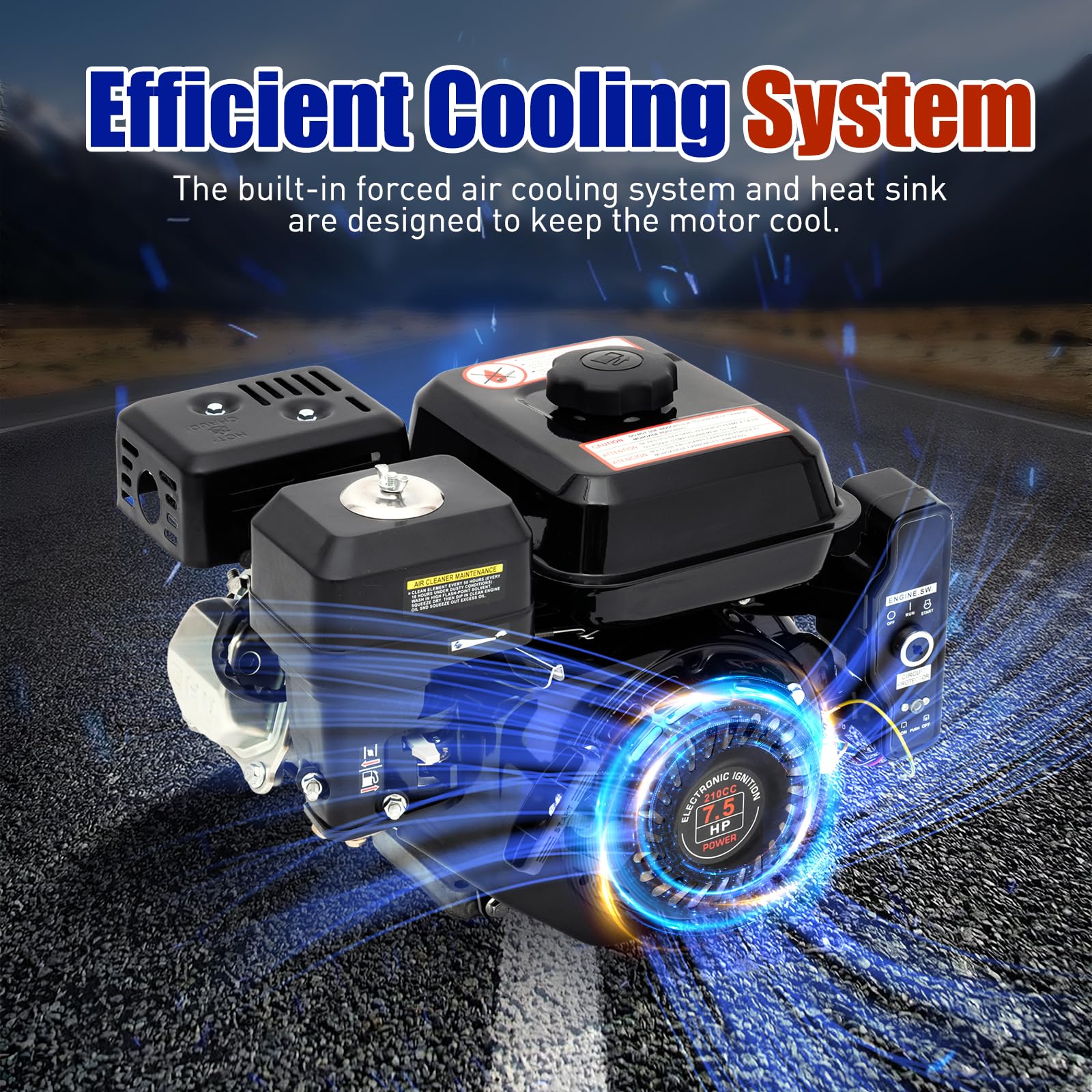 7.5HP 212CC 4-Stroke Gas Engine with Electric Start - Horizontal Shaft Motor for Go Kart, Lawn Mower, Generator, Pump, Compressor, Scarifier | Powerful & Reliable Small Engine for Outdoor Power Equipment