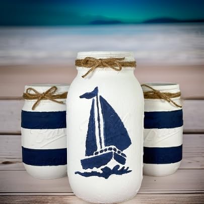 Nautical Mason Jar Set - Rustic Glass Jars with Rope Handles for Home Decor, Wedding Centerpieces, Beach Theme Parties & Farmhouse Style Kitchens