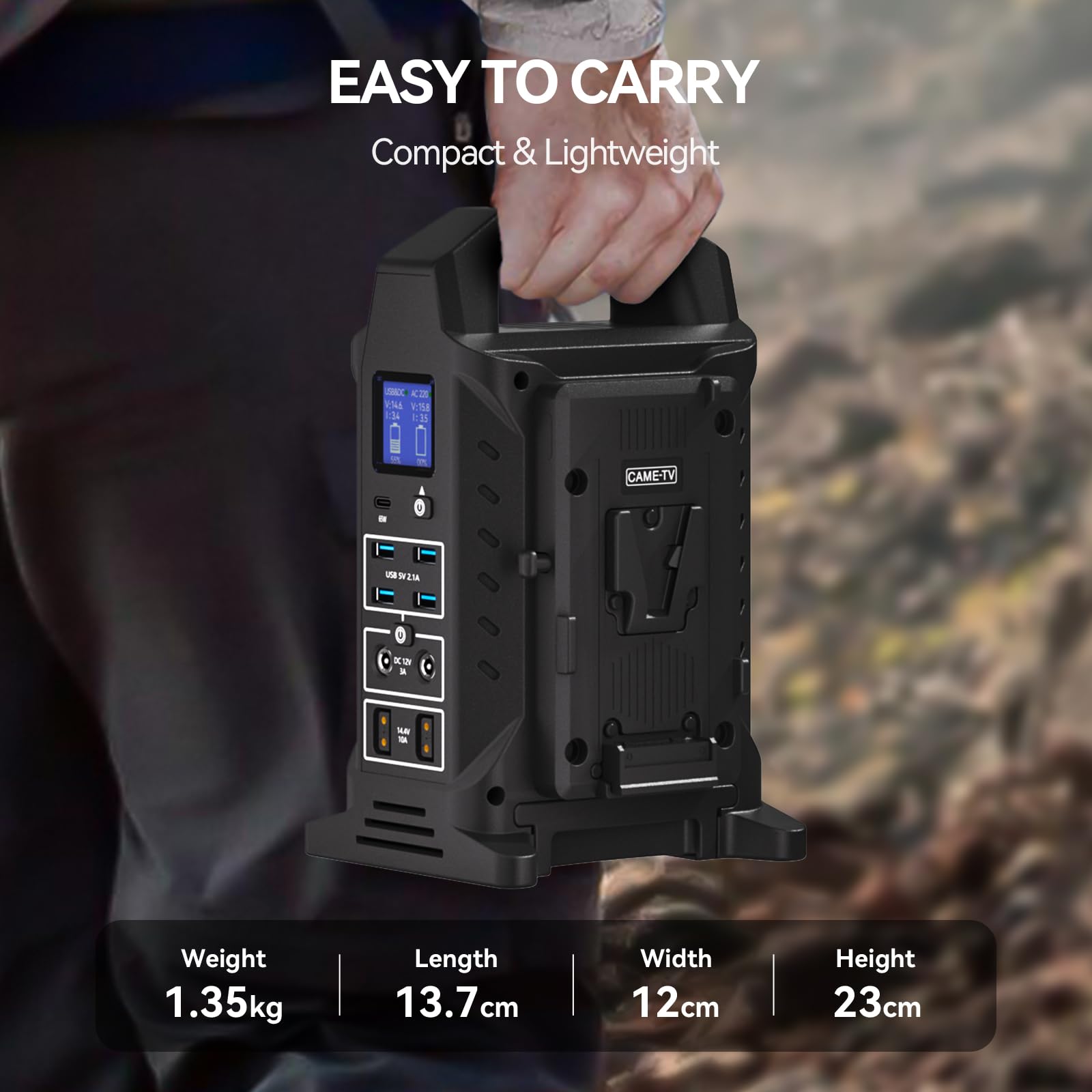 Came-TV Dual V Mount Battery Charger - 3-in-1 Power Strip with Dual Channel Charging, 65W PD/USB-C, Multi-AC Inverter Station - Compatible with Smallrig, Neewer, Came TV V-Lock Batteries - Perfect for Film Production, Photography & On-Location Power Needs