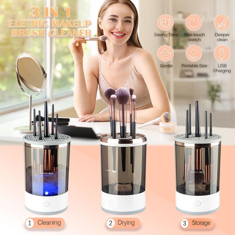 RIMDIXA Automatic Electric Makeup Brush Cleaner & Dryer Machine - Portable Cosmetic Brush Cleaning Tool with Spinner | Perfect for Home, Salon & Travel Use (Model A2)