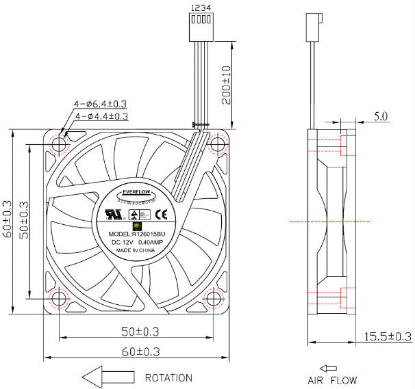 Everflow 60x60x15mm Dual Ball Bearing Ultra High Speed PWM Fan R126015BUAF - High Performance Cooling for PC, Gaming Rig & Electronics - Perfect for Overclocking & Silent Operation