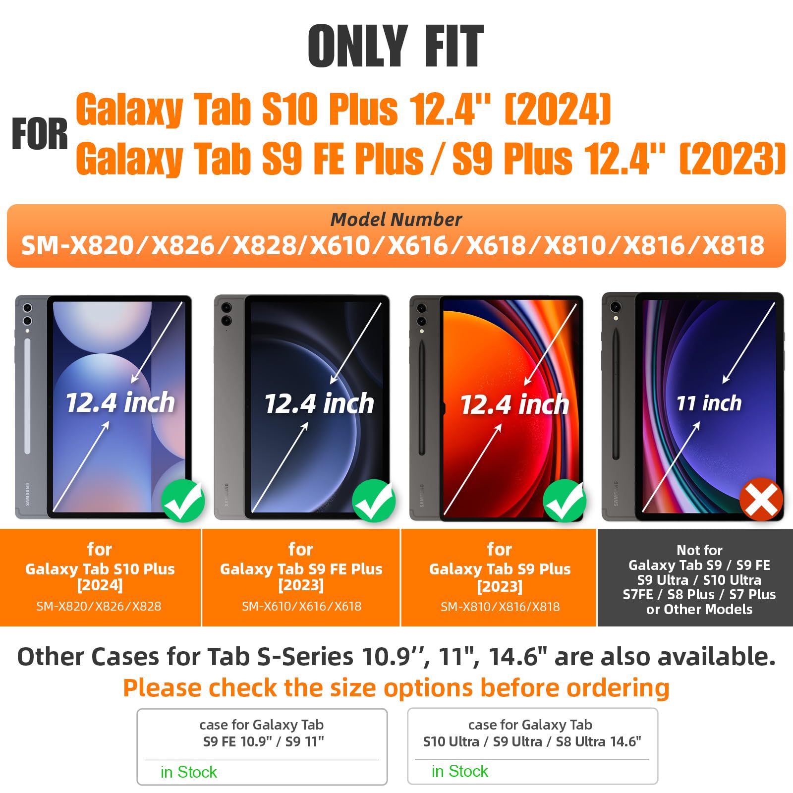 Premium 360 Rotating Stand Case for Samsung Galaxy Tab S10 Plus/S9 FE Plus/S9 Plus 5G 12.4