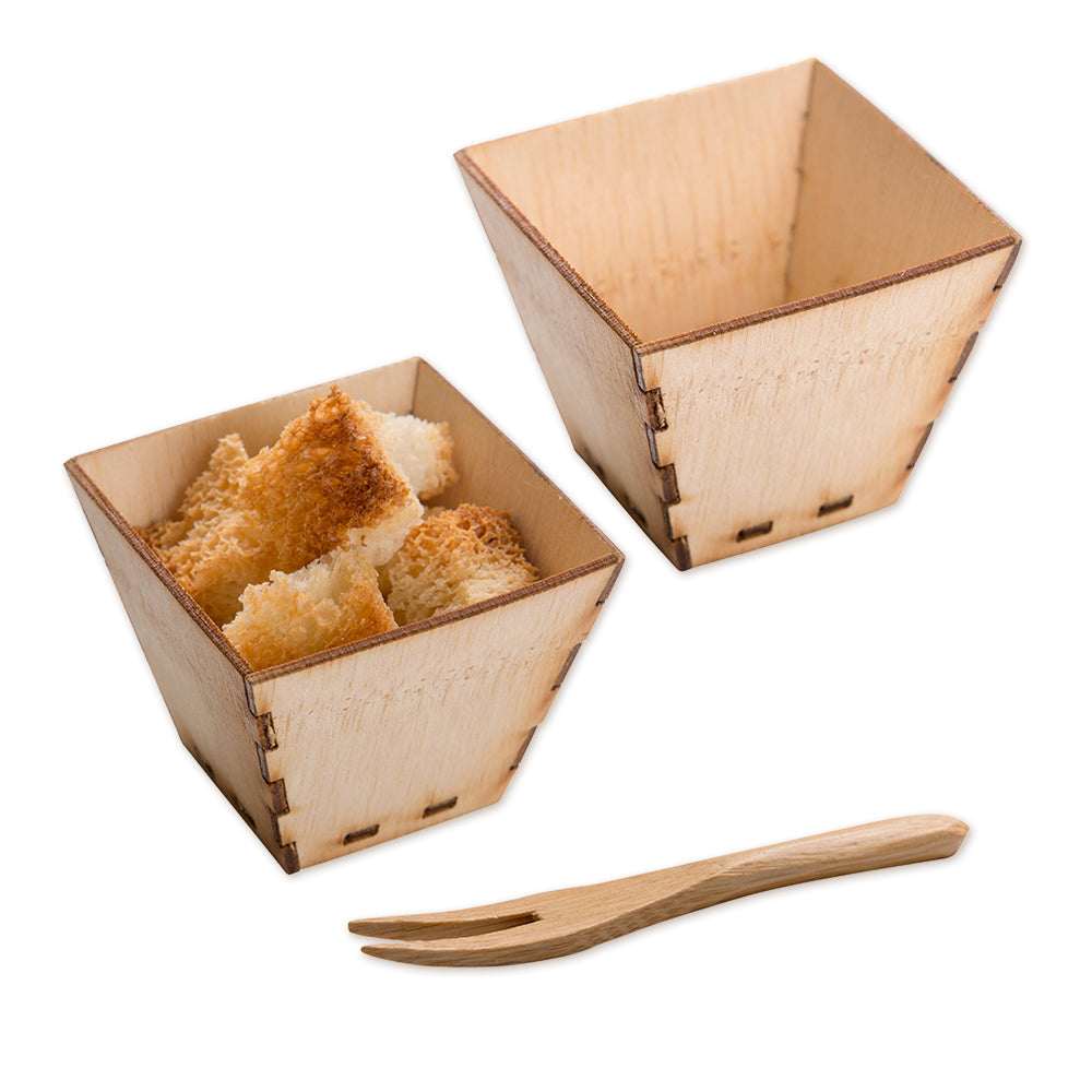 100 Pack 2 oz Square Natural Bamboo Mini Kova Cups & 100 Natural Bamboo 3.5