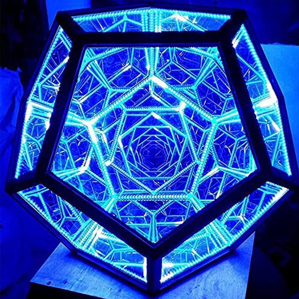Infinite Dodecahedron Color Changing LED Art Light with USB Charging - Modern Geometric Desk Lamp for Home Office Decor, Meditation Room Lighting & Gift Idea