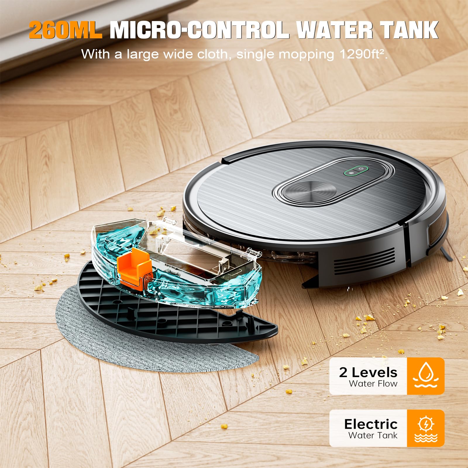 Smart Robot Vacuum and Mop Combo 3-in-1 - 1600Pa Strong Suction, Self-Charging, App/Bluetooth/Remote Control - Slim Design for Hard Floors, Pet Hair & Carpets - Perfect for Daily Home Cleaning & Pet Owners