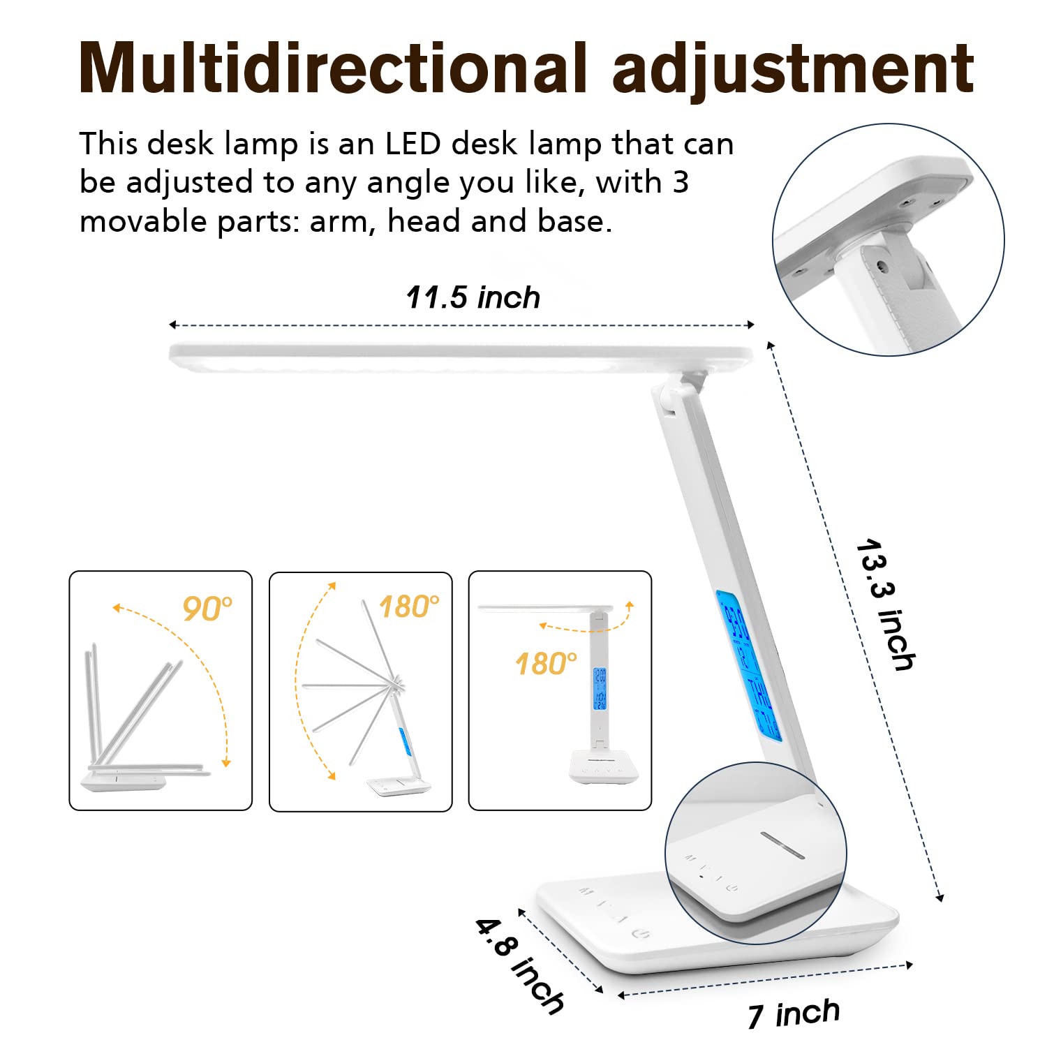 LAOPAO Wireless Charging Desk Lamp with USB Port & Digital Clock - Adjustable LED Table Lamp for Home Office, Study, College Dorm Room - Perfect for Night Reading, Working & Phone Charging