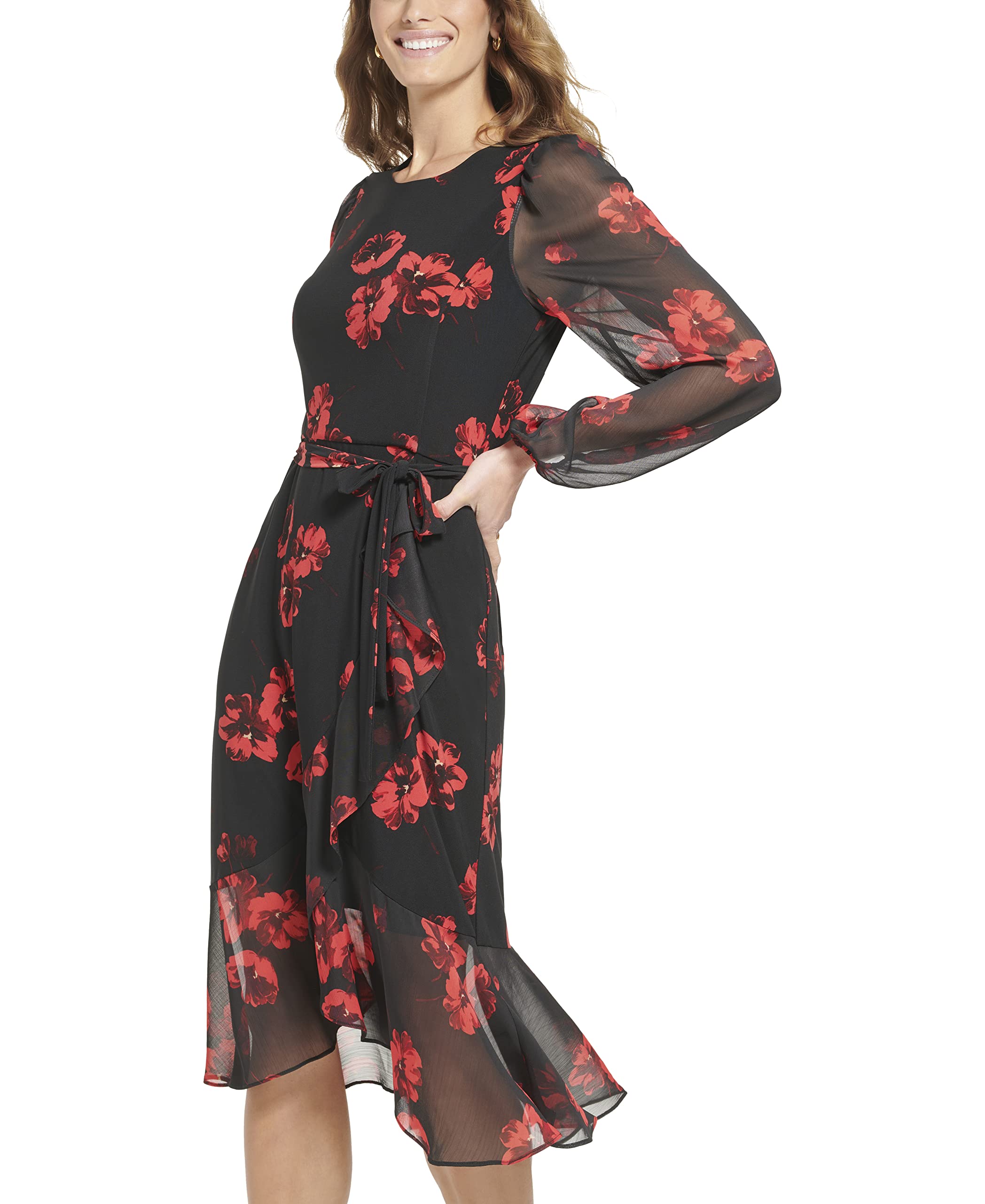 Tommy Hilfiger Women's Long Sleeve Trapeze Dress - Flowy A-Line Casual & Party Wear for Fall/Winter Season