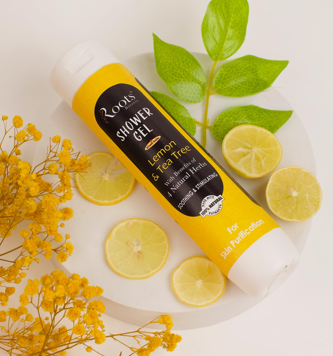 Roots Botanix Lemon & Tea Tree Natural Herbs Body Wash - 200ml Fresh & Refreshing Shower Gel for Sensitive Skin - Perfect for Daily Cleansing & Relaxing Bath Time