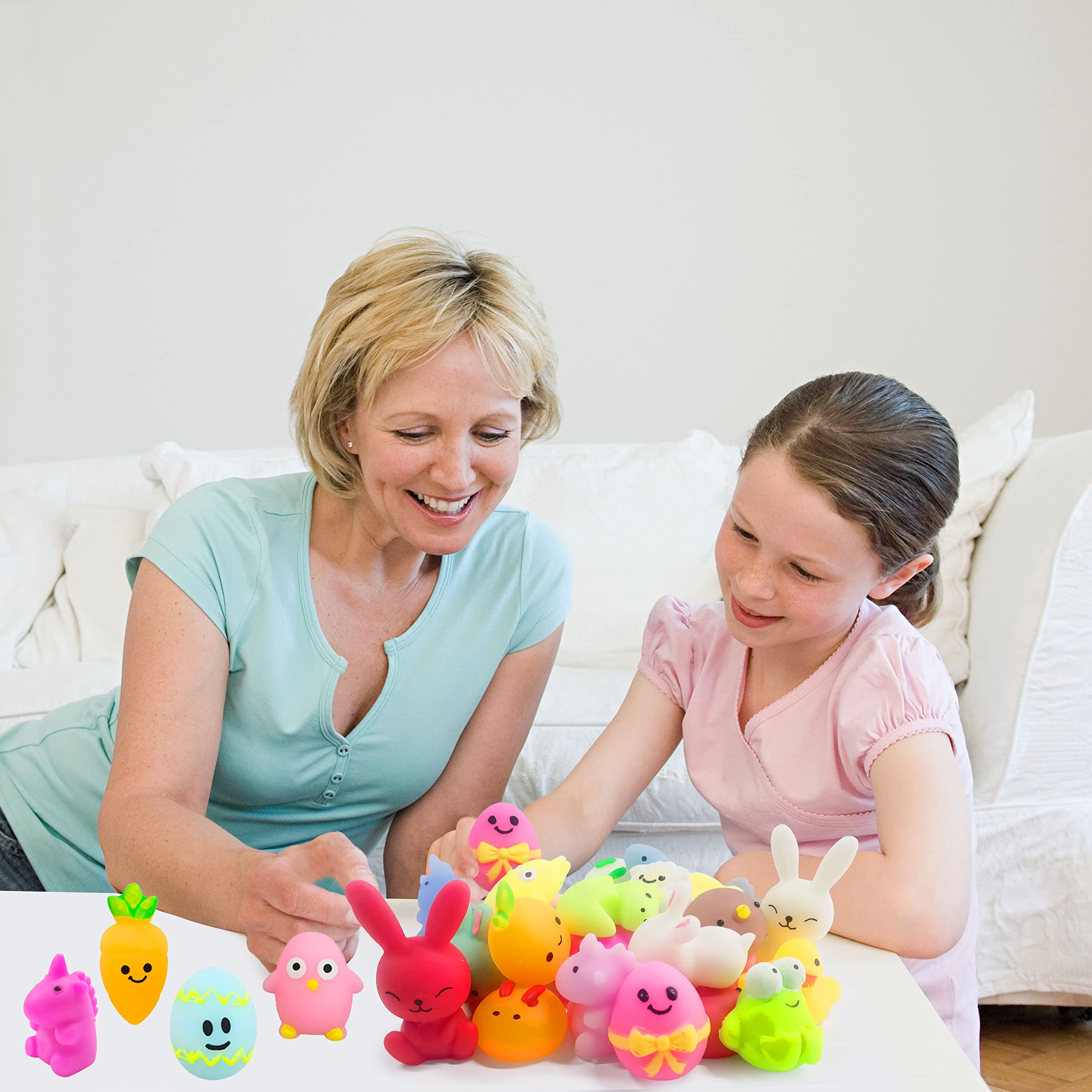 48 Pcs Easter Mochi Squishy Toys - Mini Cute Stress Relief Squeeze Toys for Kids, Easter Basket Stuffers & Party Favors - Fun Sensory Fidget Toys for Anxiety Relief, Classroom Rewards and Easter Egg Hunt Prizes