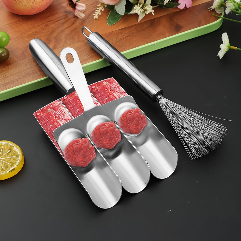 Premium Stainless Steel Triple Ball Maker - Perfect for Meatballs, Shrimp & Veggie Scoops - Durable Kitchen Cooking Tool for Home Chefs & Meal Prep - Ideal for Pasta Dishes, Appetizers & Party Food Preparation