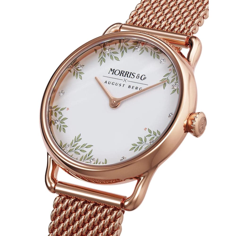 August Berg X Morris & Co. Rose Gold Milanese Mesh Band Women's Watch 26mm - Elegant Dress Watch for Women, Perfect for Office, Wedding & Special Occasions