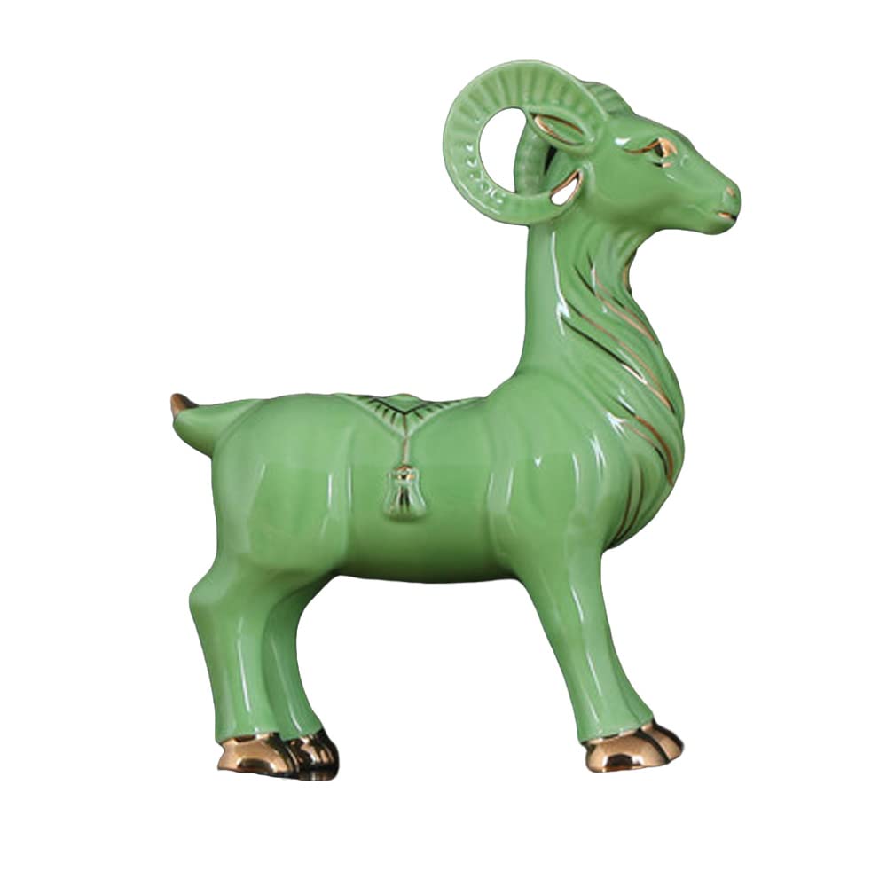 Green Ceramic Sheep Statue - Chinese Zodiac Figurine & Home Office Decor - Perfect for Feng Shui, Housewarming Gifts & Spring Festival Decorations