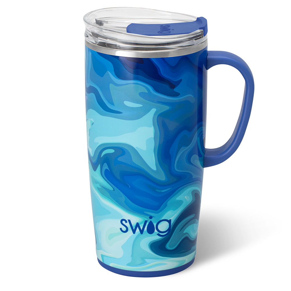 Blue Lagoon Insulated Travel Mug 22oz - Leak-Proof Stainless Steel Coffee Tumbler with Handle for Hot & Cold Drinks - Perfect for Commuting, Camping & Office Use
