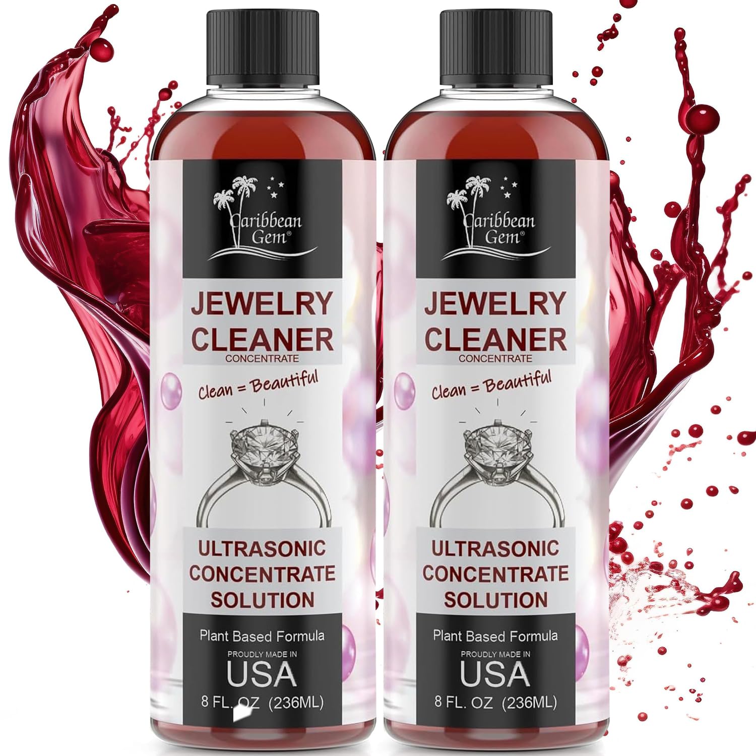 Ultrasonic Cleaner Solution Concentrate - All-Purpose Cleaning Solution for Eyeglasses, Jewelry & Ultrasonic Machines - Plant-Based, USA-Made (8oz, 2 Pack) - Perfect for Home, Office & Professional Use