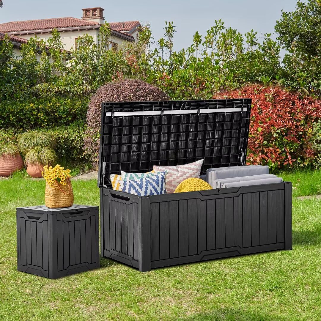 YITAHOME 120 Gallon Outdoor Storage Deck Box - Large Waterproof Resin Patio Storage Container for Outdoor Cushions, Garden Tools & Pool Accessories - Lockable Deck Box for Backyard, Patio & Poolside (Black)