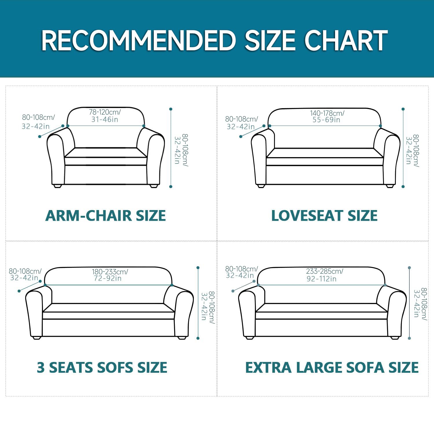 YSTELLAA High Stretch Sofa Cover for 4-Seater Couches - Non-Slip Elastic Sofa Slipcover with Armrests - Universal Durable Couch Protector for Pets (Light Blue) - Perfect for Living Room, Family Room & Pet-Friendly Homes