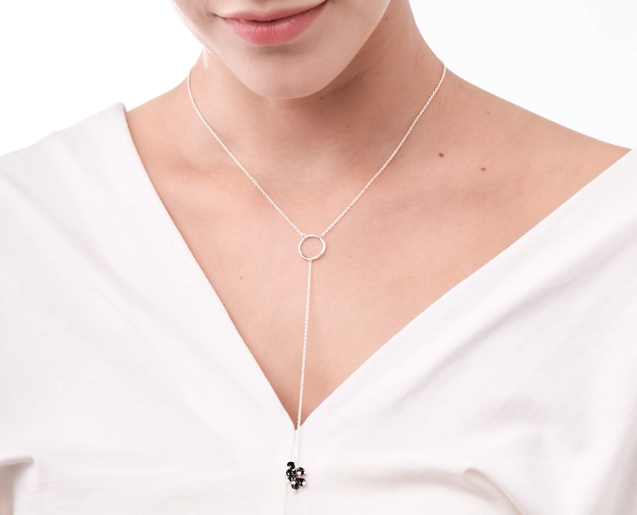 Black Tourmaline Y Lariat Necklace - Healing Crystal Protection Jewelry for Women, Long Drop Layering Necklace for Energy Cleansing & Spiritual Wellness | Perfect for Meditation, Yoga & Everyday Wear