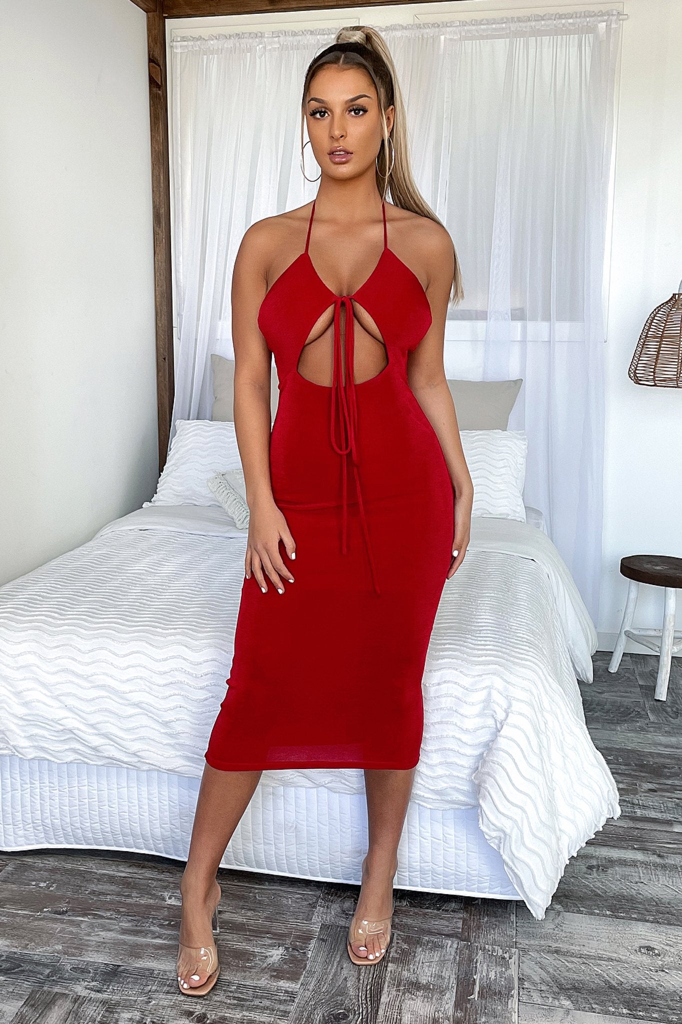 Averta Midi Dress - Flowy Red Summer Dress for Women | Casual & Party Wear | Perfect for Beach, Vacation & Date Nights