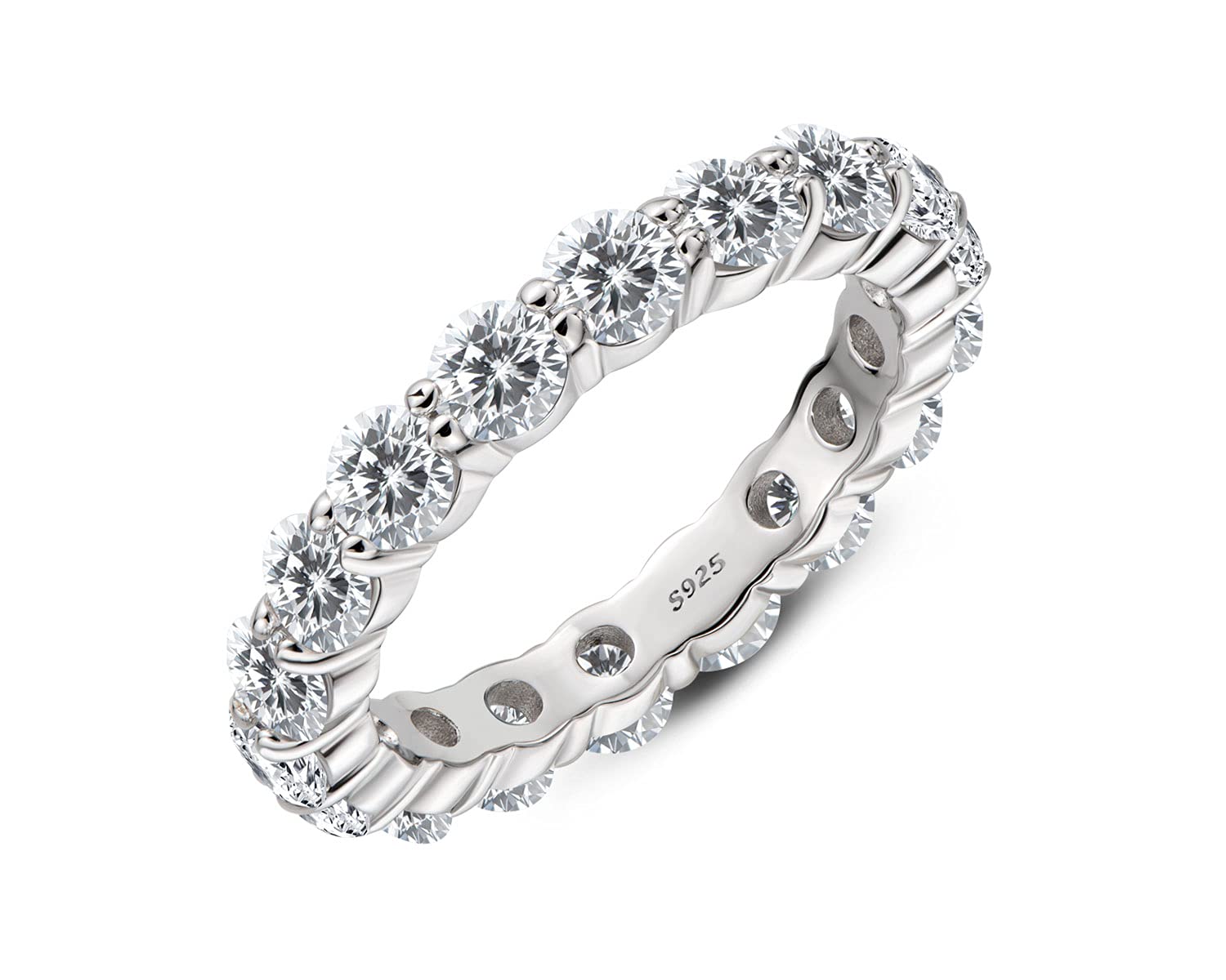 AINUOSHI 925 Sterling Silver Eternity Ring for Women - Emerald/Oval/Radiant/Round/Cushion Cut Cubic Zirconia CZ Wedding Band, Elegant Engagement Jewelry Gift with Jewelry Box - Perfect for Anniversaries, Proposals & Special Occasions