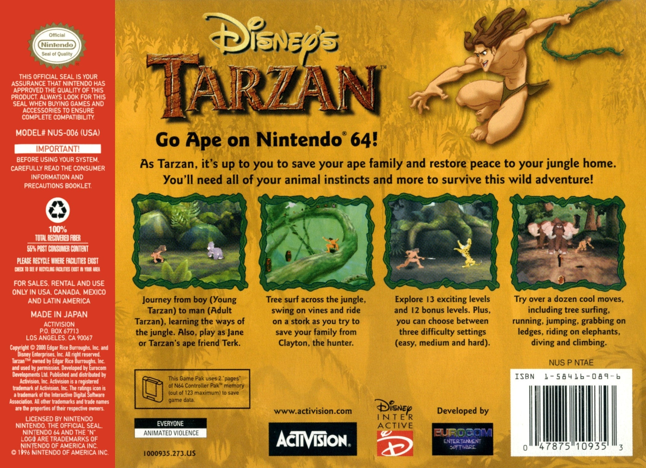 Used Tarzan N64 Video Games - Classic Disney Adventure for Nintendo 64 - Perfect for Retro Gaming & Disney Fans
