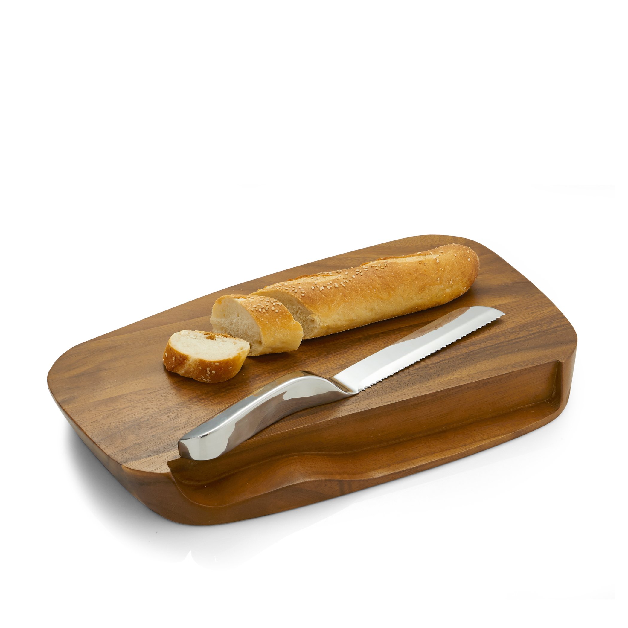 Premium Acacia Wood Bread Board with Stainless Steel Serrated Knife Set - Durable Cutting Board for Fresh Bread, Cheese & Charcuterie - Perfect for Kitchen, Dining & Entertaining - Designed by Neil Cohen