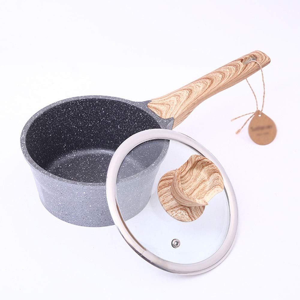 16cm Non-Stick Milk Pan with Glass Lid & Wooden Handle - Multi-Purpose Saucepan for Cooking, Boiling Milk, Soup & Sauces - Heat-Resistant & Easy Clean - Perfect for Home Kitchen, Dorm & Camping Use