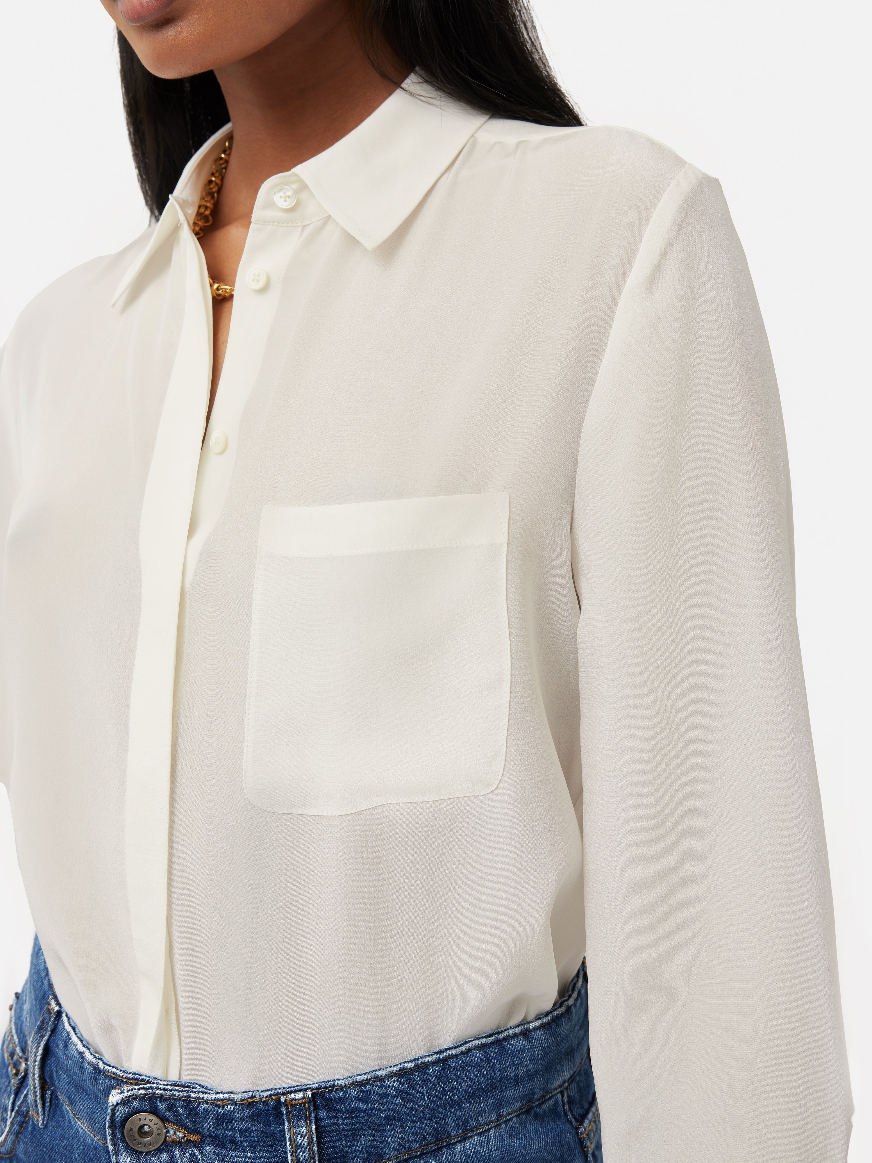 Luxury Silk Long Sleeve Shirt for Women - Ivory Blouse | Elegant Office Wear & Evening Outfits
