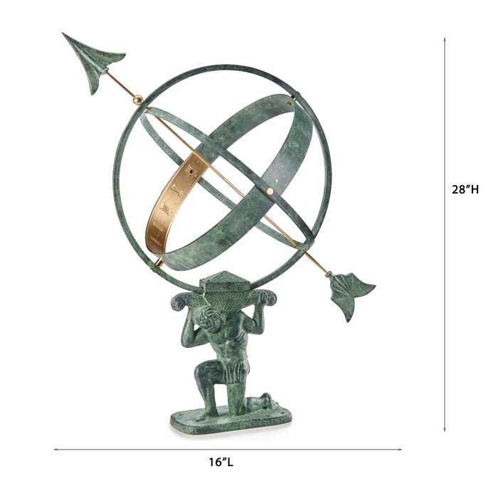Atlas Armillary Sundial - Vintage Brass Garden Sundial for Outdoor Decor & Astronomy Enthusiasts | Perfect for Patio, Yard, and Garden Decoration