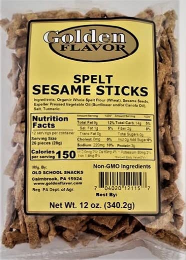 Organic Golden Flavor Spelt Sesame Sticks - 12 oz Bags (15 Pack) | Crunchy Healthy Snack for Kids, Parties & On-the-Go | Gluten-Free Vegan Treat