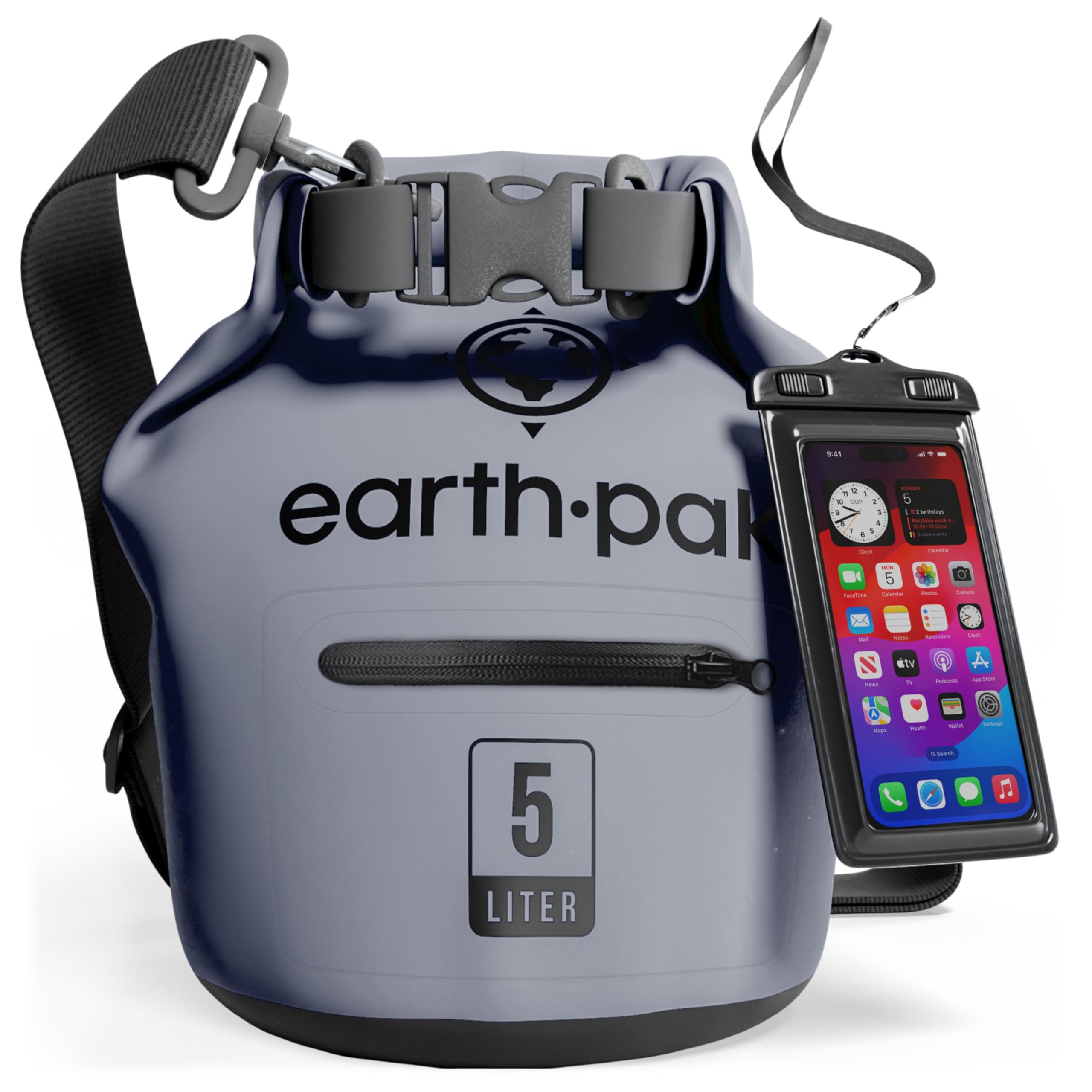 Earth Pak Waterproof Dry Bag Backpack with Zippered Pocket - Keep Gear Dry for Kayaking, Boating & Swimming - Includes Waterproof Phone Case for Outdoor Adventures