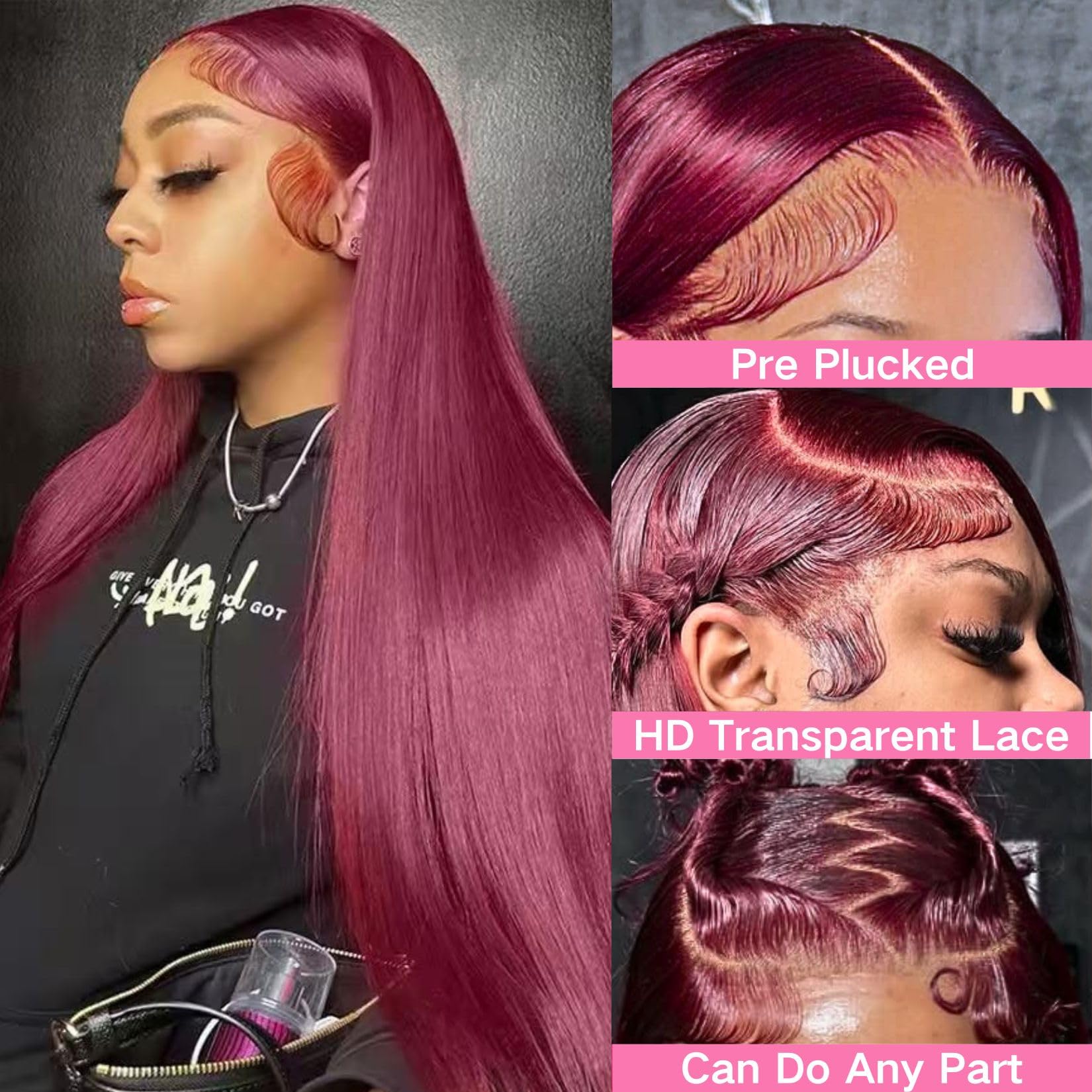 Serwell 99J Burgundy 30 Inch Human Hair Lace Front Wig - 180% Density Glueless Pre-Plucked Straight Lace Wig for Black Women | Natural Look for Daily Wear, Parties & Special Occasions