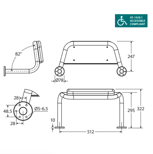 Fienza Delta CARE4RL & CARE4RR Accessible Care Kit with 90° Right Hand Rail - Ideal for Elderly & Disabled Bathroom Safety & Mobility Assistance