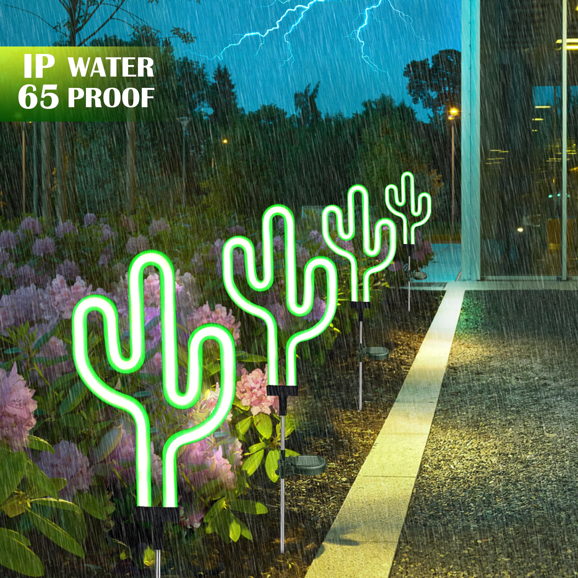 SunKite Solar Garden Lights - Waterproof Cactus Solar Stake Lights for Outdoor Decor, Yard, Lawn, Pathway, Patio & Backyard - Solar Powered LED Neon Landscape Lighting (2 Pack) - Perfect for Garden Accent, Walkway Illumination & Nighttime Ambiance