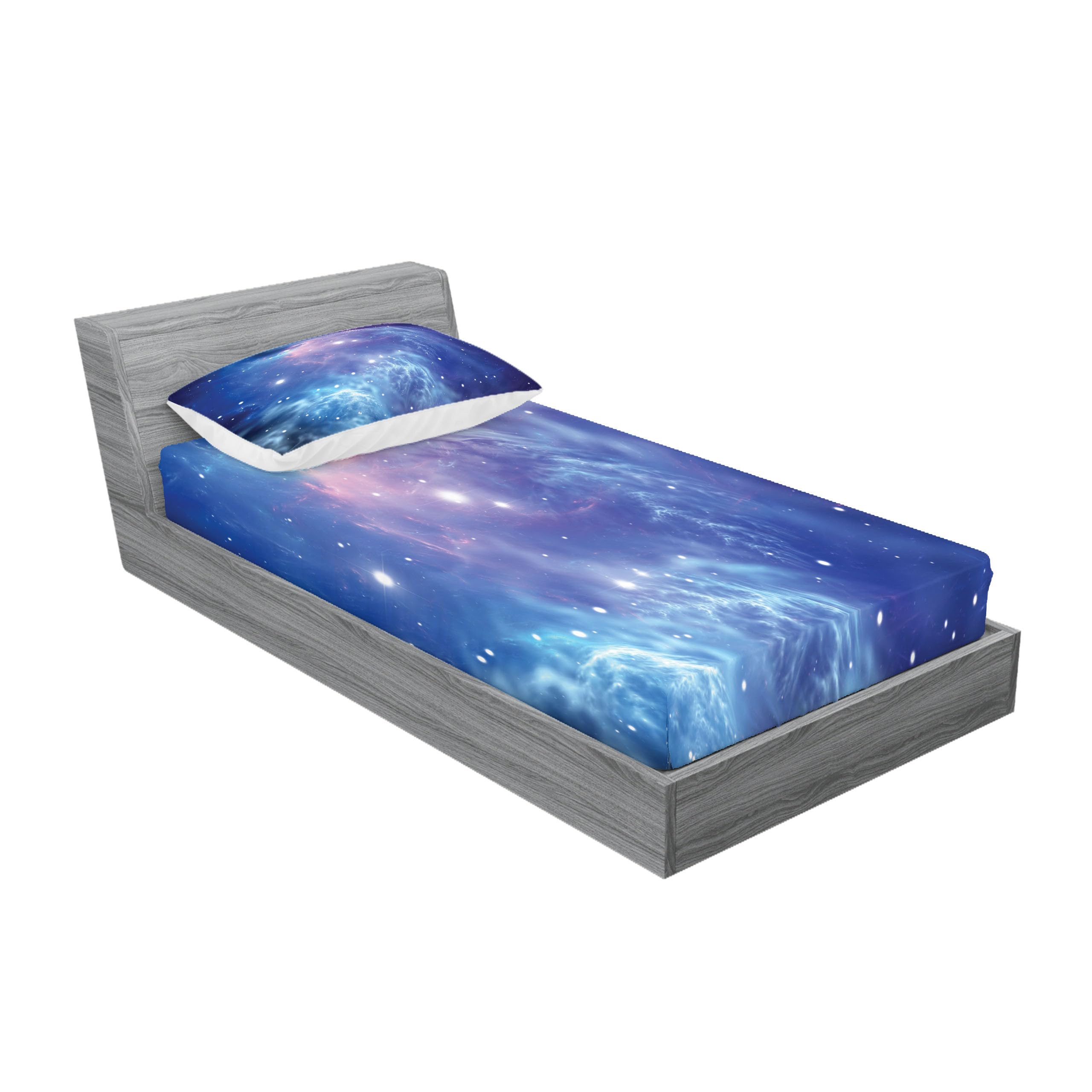 Ambesonne Outer Space Fitted Sheet & Pillow Sham Set - Galaxy Nebula Star Clusters Astronomy Art Bedding - 2 Piece Twin Size Purple Navy Printed Decor - Perfect for Astronomy Lovers & Space Themed Bedrooms