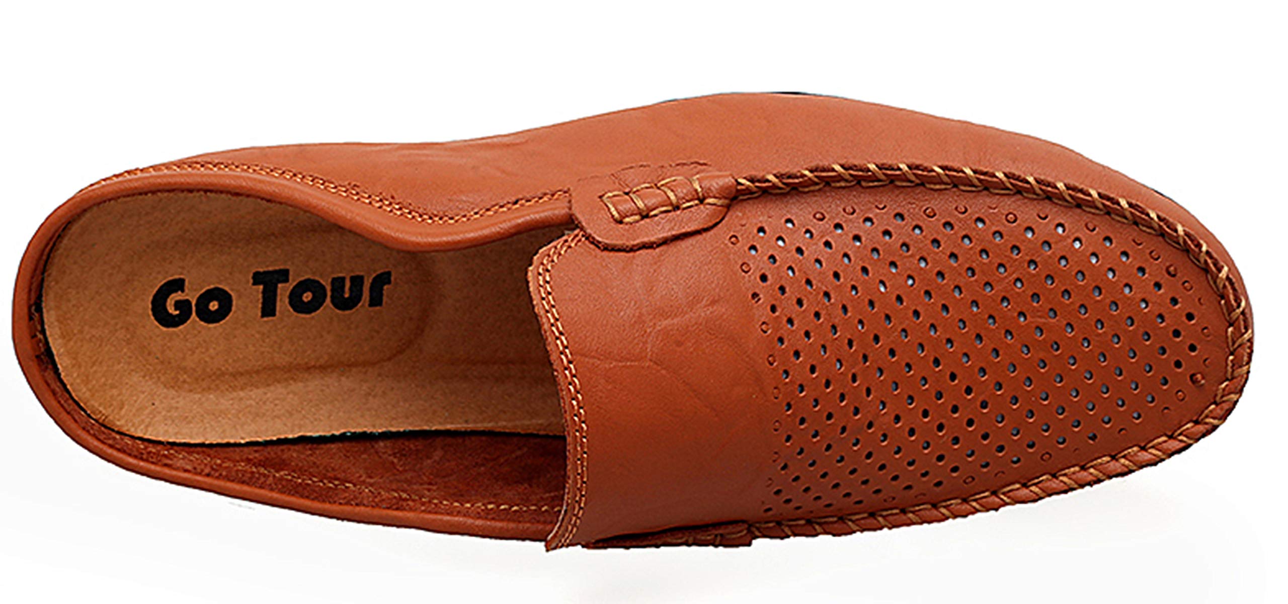 Go Tour Men's Mules Clog Slippers - Breathable Leather Slip-On Loafers with Punching Design for Casual Wear | Perfect for Home, Office & Outdoor Relaxation