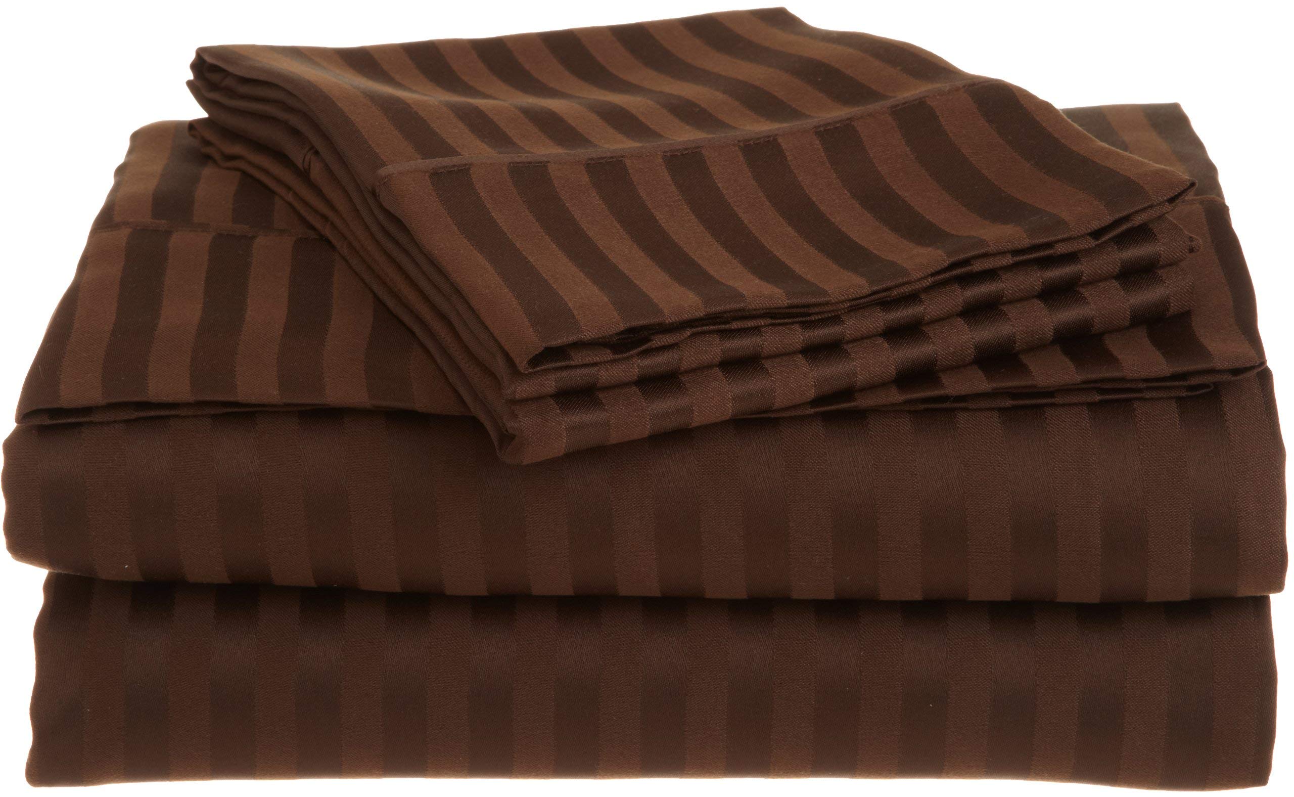 4 Pcs 800 Thread Count 100% Egyptian Cotton Split Top Cal-King Sheets - Chocolate Stripe, Deep Pocket Up to 12