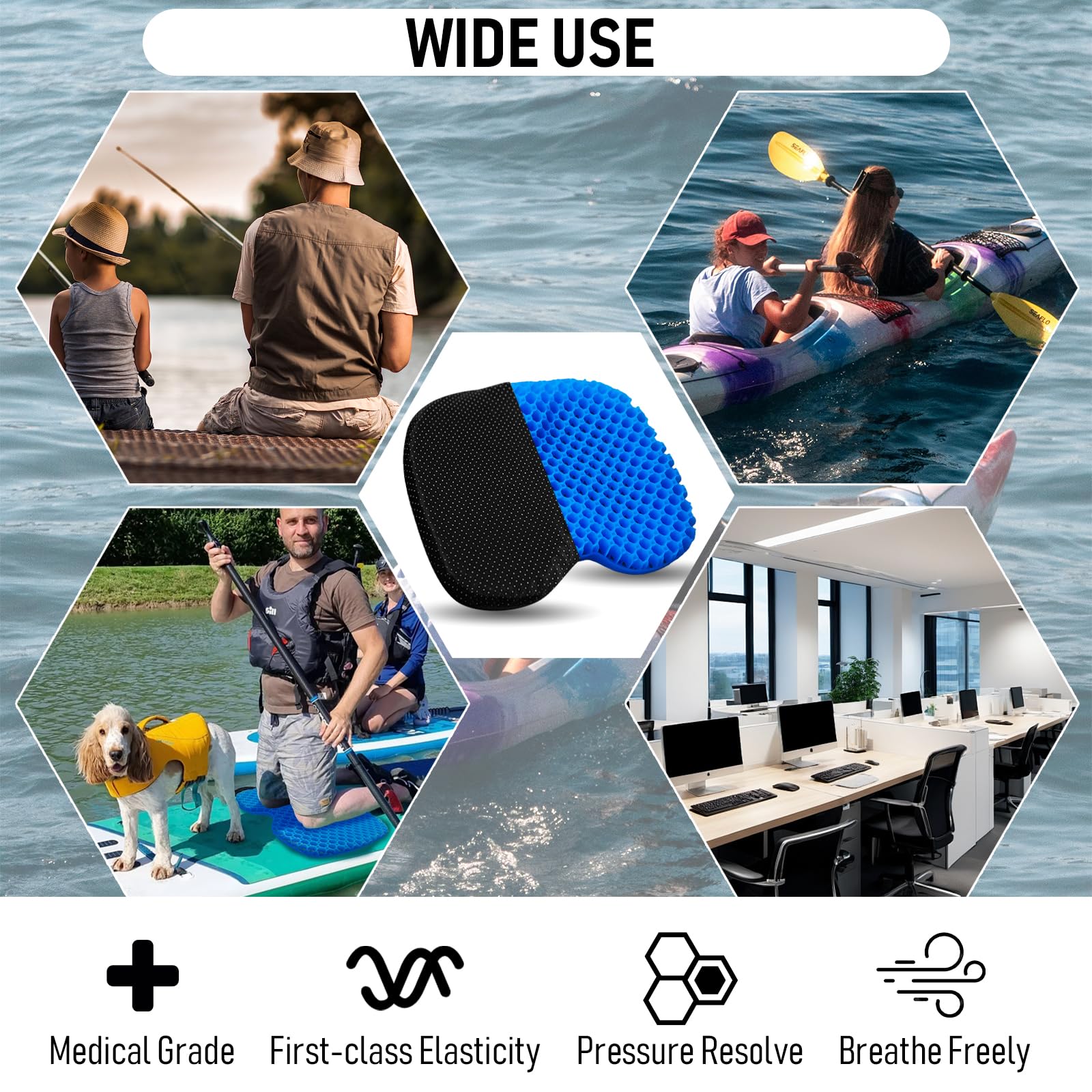 **Thick Anti-Slip Waterproof Kayak Seat Cushion – Portable Gel Canoe & Fishing Kayak Accessories for Comfortable Rowing, Inflatable Dinghy, and Stadium Use**    *(Perfect for Kayaking, Canoeing, Fishing, and Outdoor Water Sports – Stay Comfortable on Long Trips!)*