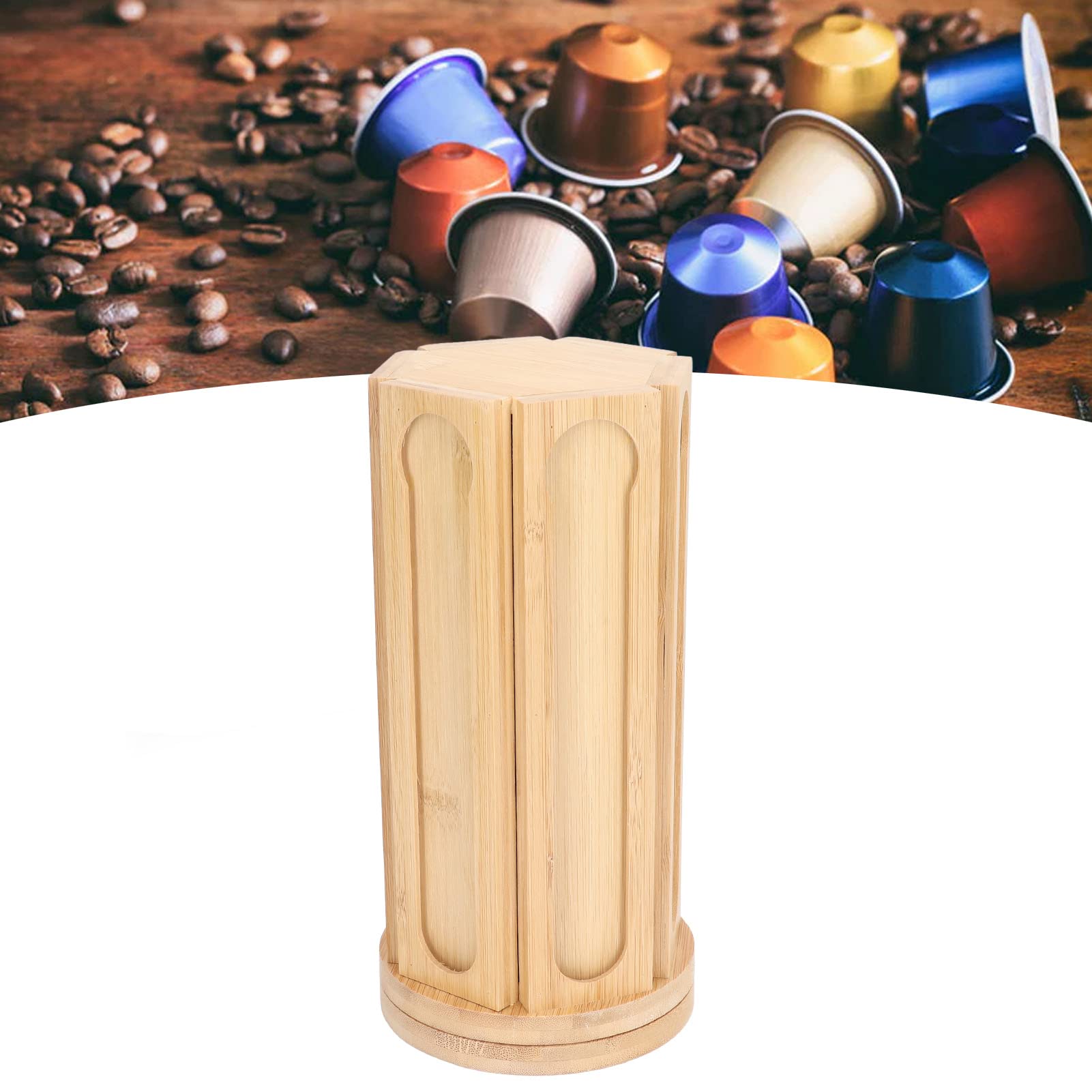 360° Rotating Wooden Coffee Capsule Storage Rack - 36 Grid Large Capacity Coffee Pod Organizer for Nespresso, Keurig K-Cups | Perfect for Coffee Shops, Dessert Cafes & Home Kitchen Countertops