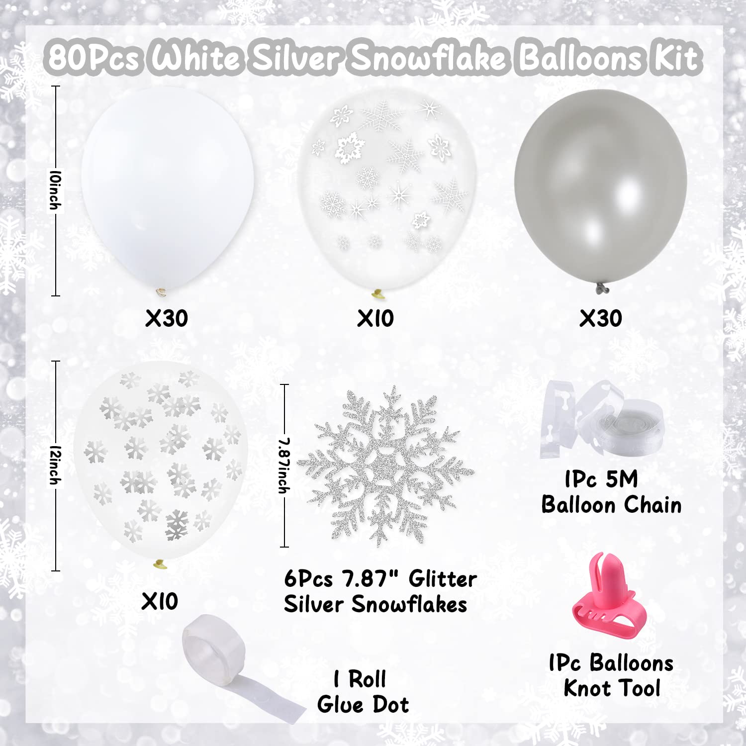 Silver Snowflake Balloons Garland Arch Kit with Confetti - Winter Wonderland Party Decor for Baby Shower, Birthday & Holiday Celebrations | Perfect for Indoor Winter Weddings, Christmas Decorations & New Year's Eve Parties