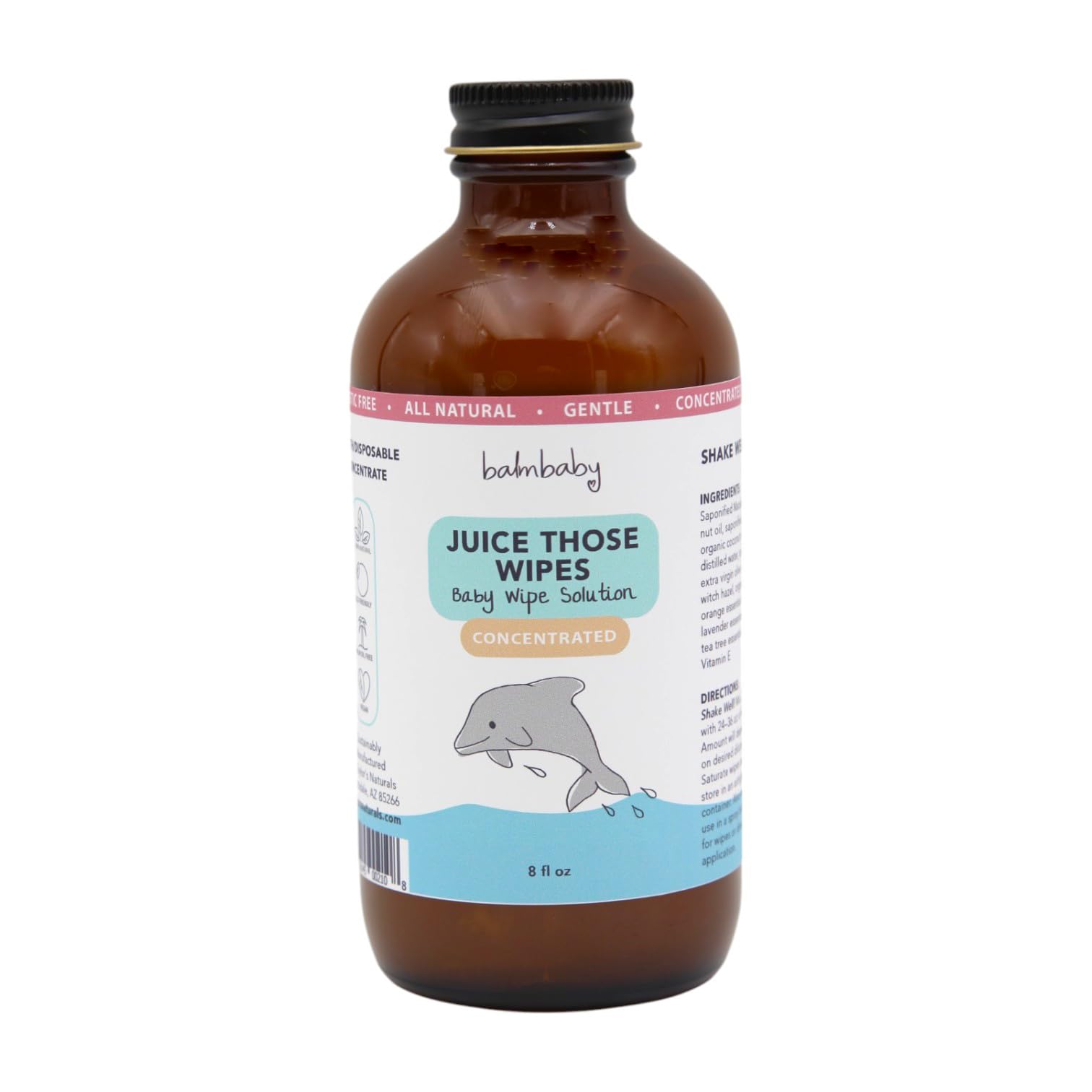 Organic Baby Wipes Concentrate Solution - All Natural Cloth Wipe Juice for DIY Baby, Kids & Adult Wipes - Eco-Friendly Home, Travel, Camping & Airplane Use - Glass Bottle - Gentle Skin Care for Sensitive Skin