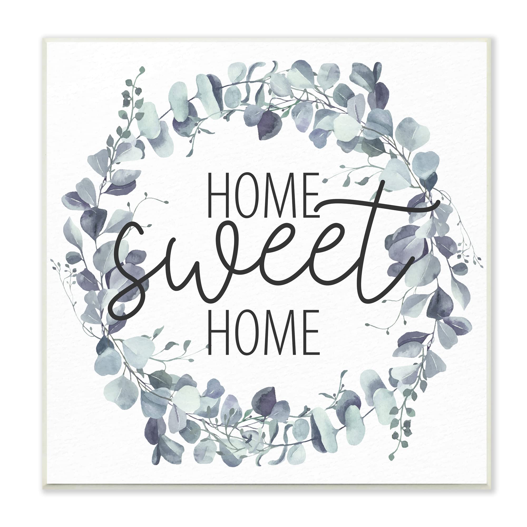 Stupell Industries Home Sweet Home Greeting Blue Green Eucalyptus Plant Wreath Wall Decor - Kim Allen Design - Perfect for Farmhouse, Rustic & Modern Home Décor