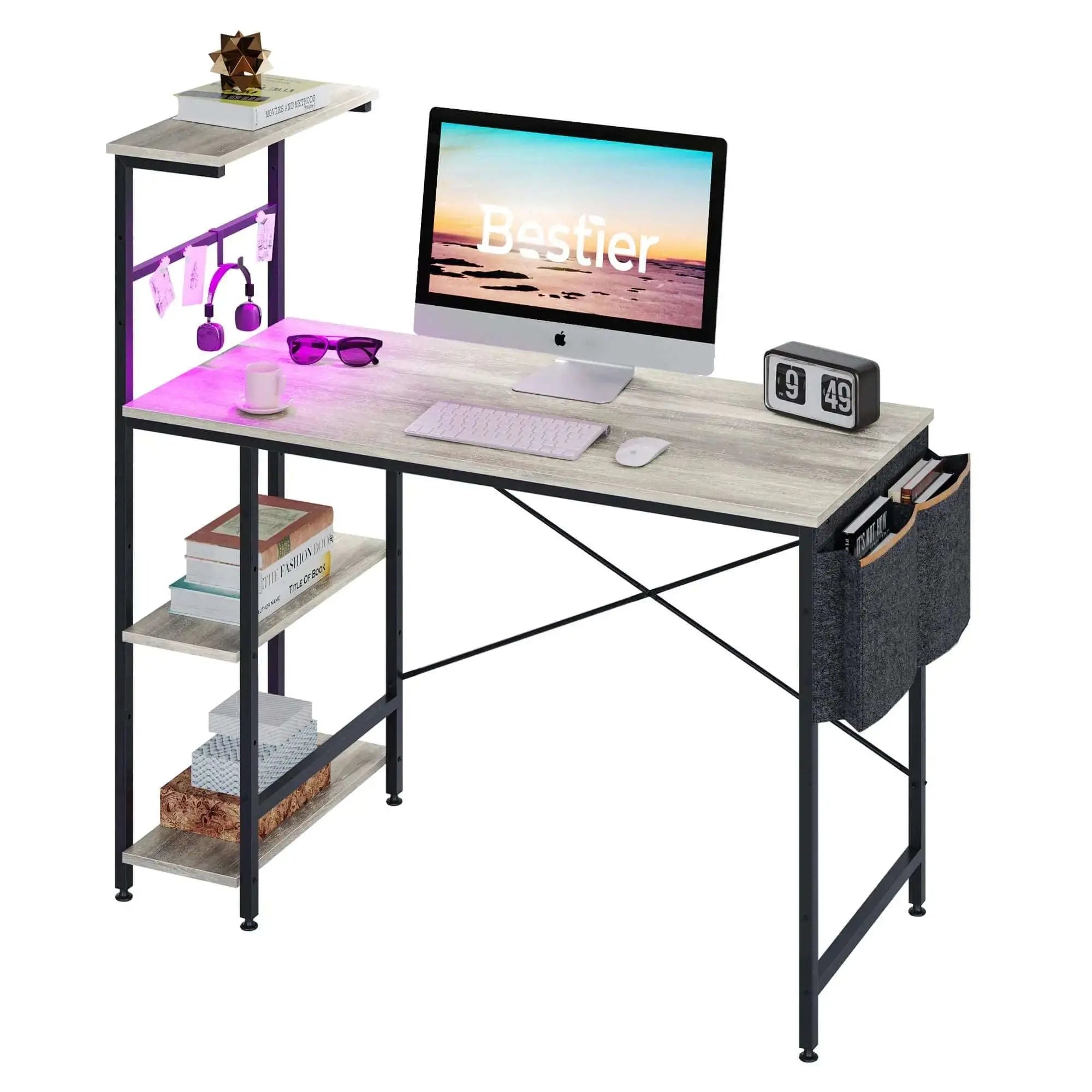 Bestier 44 Inch Gaming Desk with LED Lights - Ergonomic PC Computer Desk for Small Spaces, Perfect for Gaming, Streaming & Home Office Setup