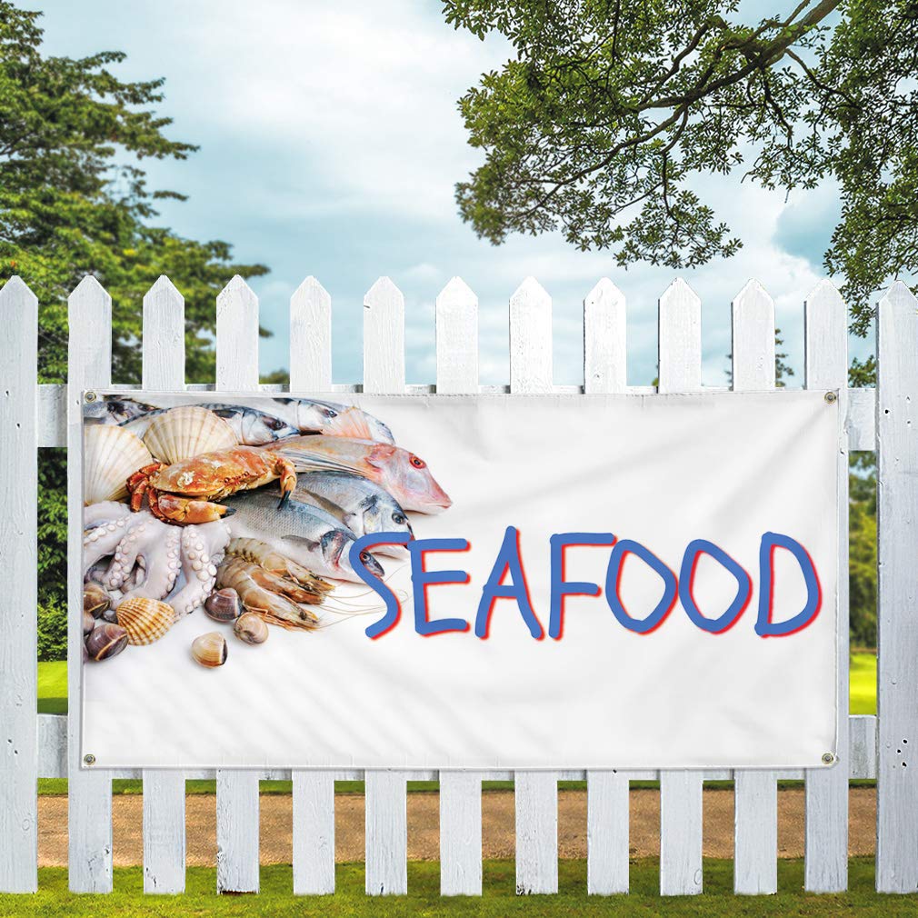 Custom Vinyl Banner for Seafood Restaurant, Cafe & Bar - Weatherproof Outdoor Sign with 4 Grommets (24x36 Inches) - Perfect for Business Advertising, Events & Yard Signs