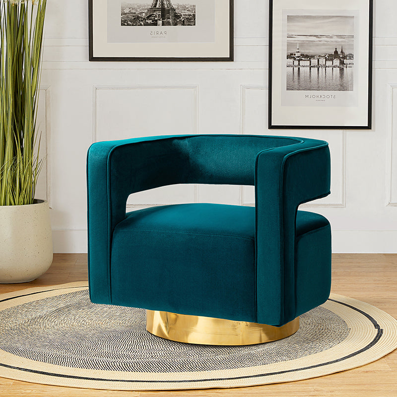 Agata Velvet Swivel Barrel Armchair - Modern Velvet Accent Chair with 360° Rotation for Living Room, Bedroom & Office