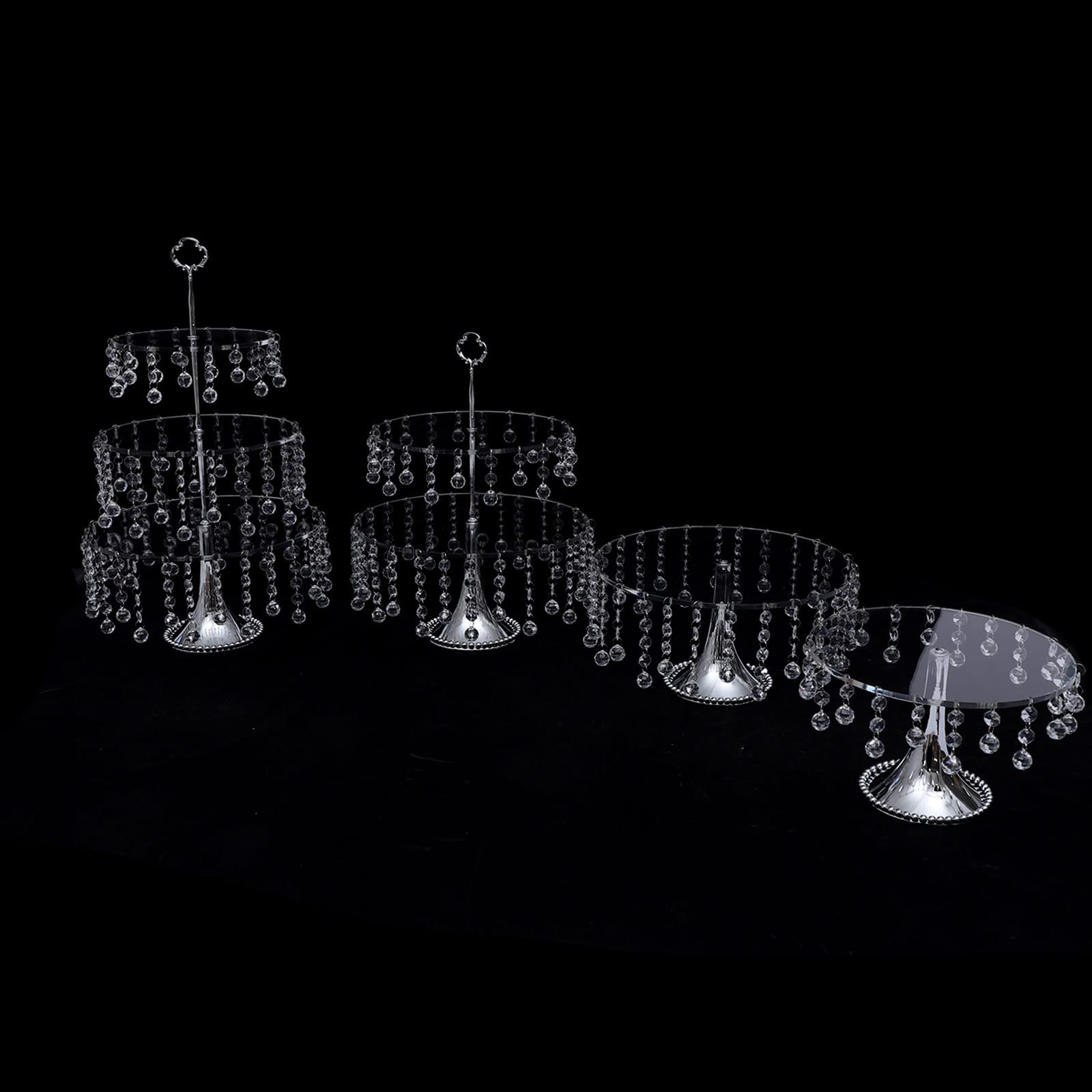 4-Tier Wedding Cake Stand Set with Hanging Crystal Pendants & Acrylic Plates - Elegant Dessert Display Tower for Birthday Party, Anniversary, Bridal Shower Decorations - Perfect for Wedding Receptions, Baby Showers, and Special Event Centerpieces