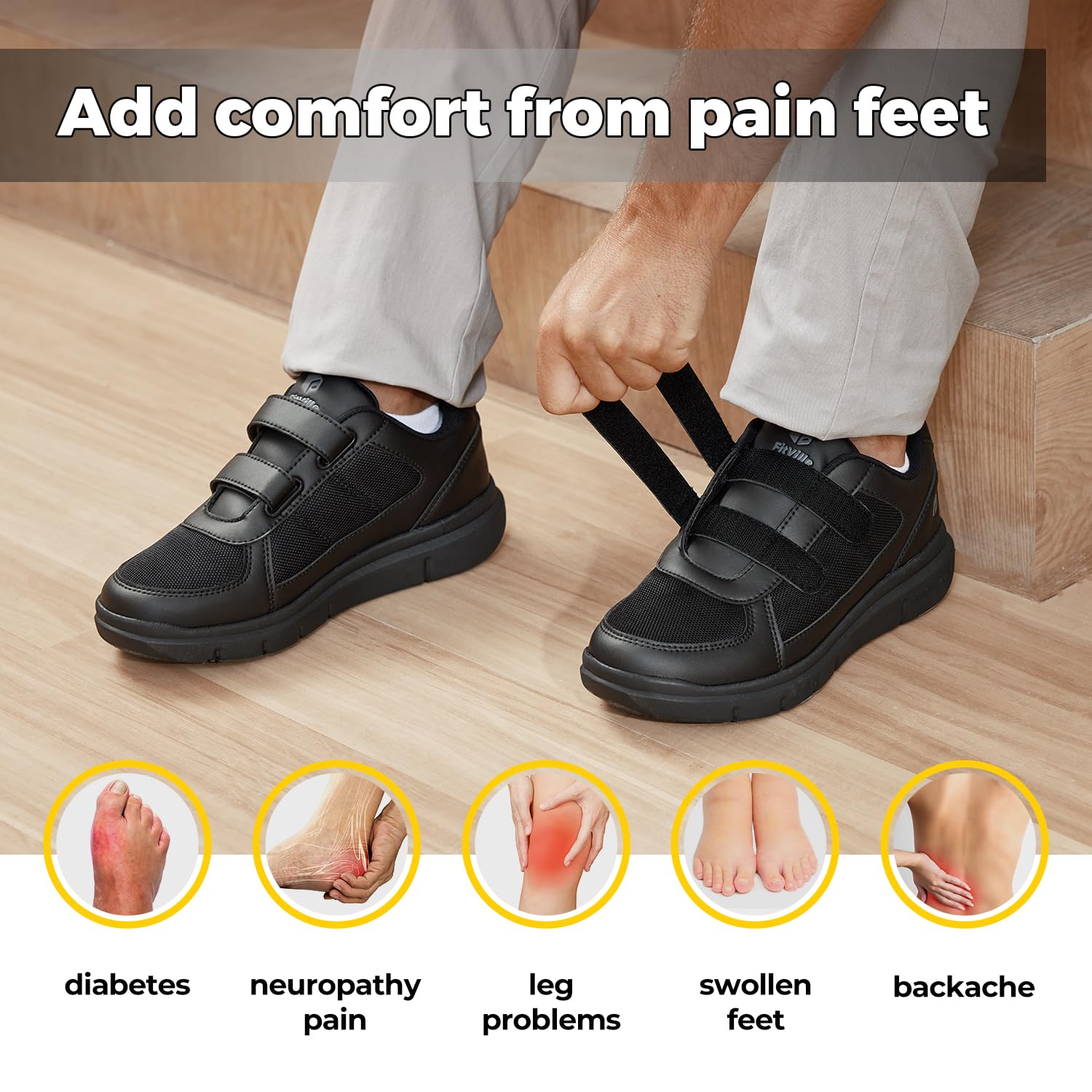 FitVille Diabetic Shoes for Men - Extra Wide Width Orthopedic Shoes for Neuropathy & Swollen Feet - Pain Relief Walking Shoes with Adjustable Closure - Ideal for Daily Wear, Work & Outdoor Activities