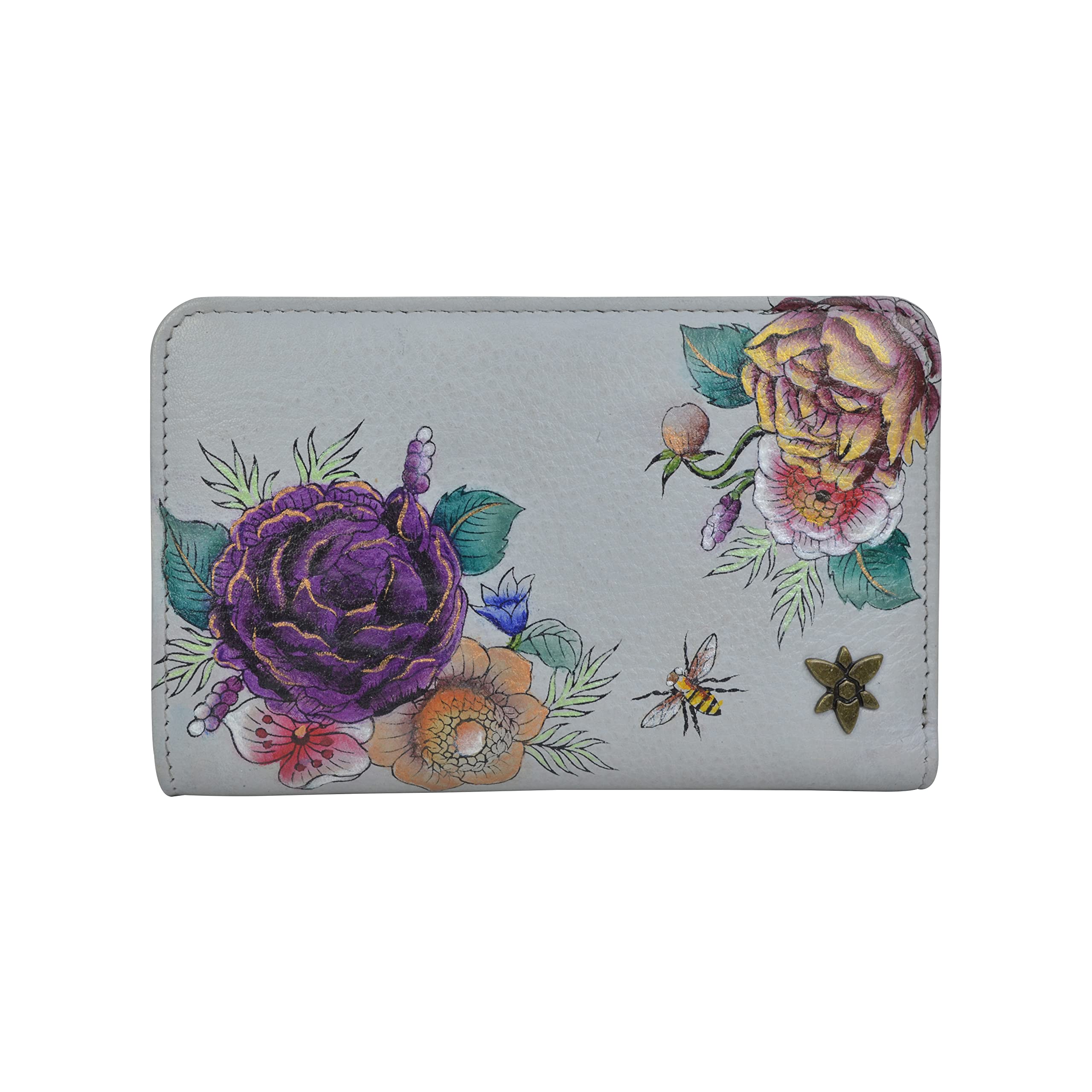 Anuschka Women’s Hand-Painted Genuine Leather Wallet - RFID Protected Bifold Organizer with Snap Button & ID Window | Perfect for Everyday Use, Travel & Gift Giving