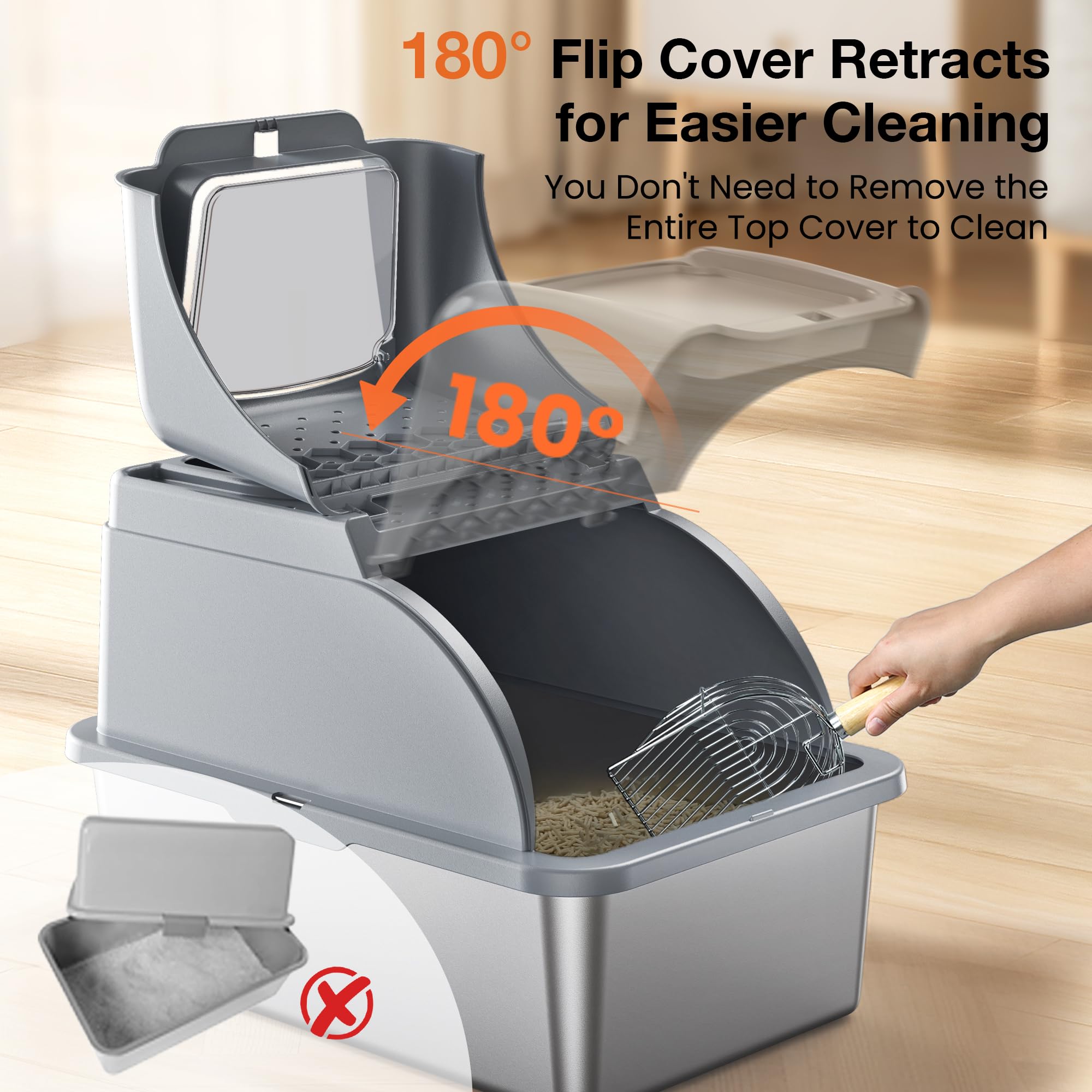 Premium Stainless Steel Cat Litter Box XXL - Large Covered Metal Litter Box with Dual Entrance & Detachable Lid, 16.6