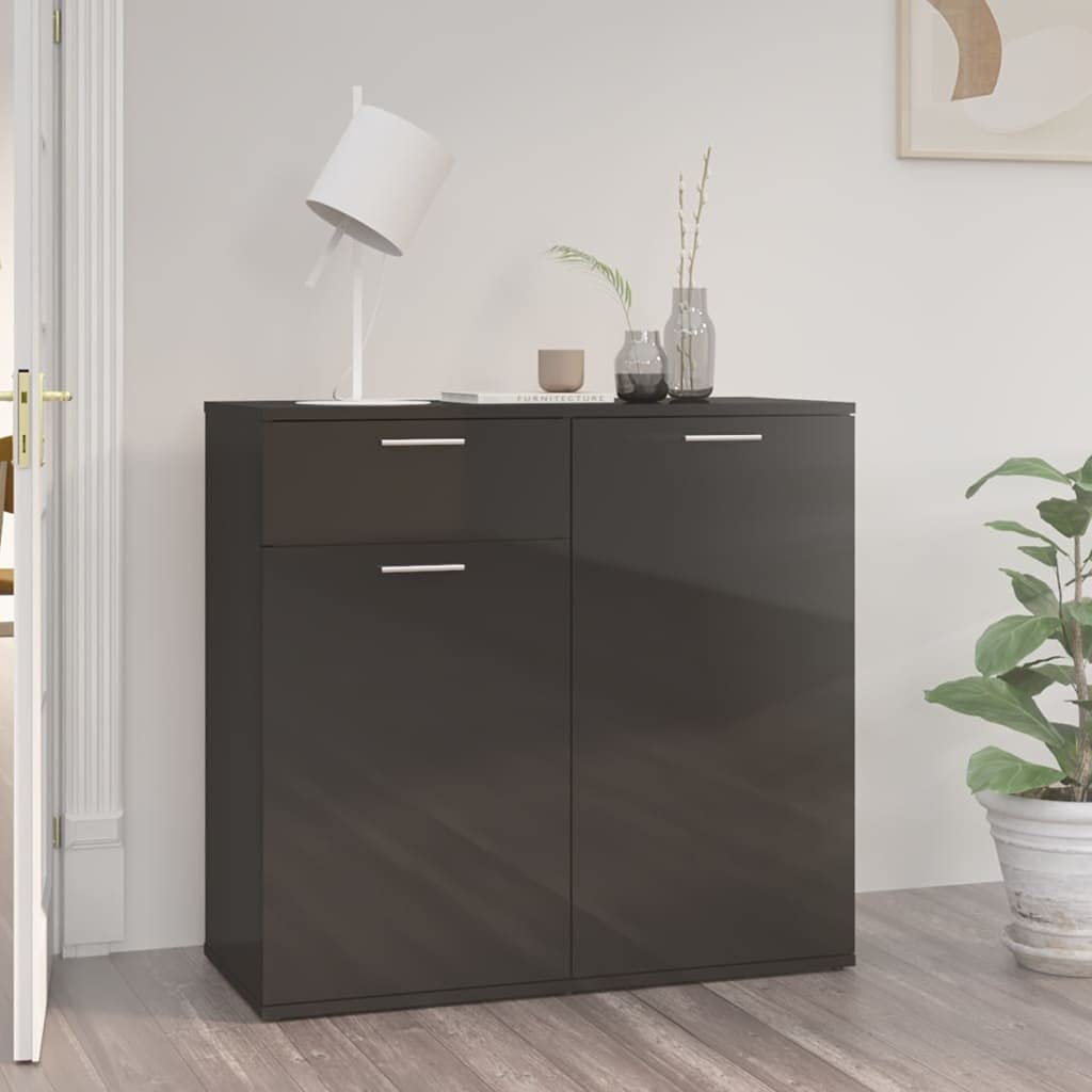 Modern Buffet Sideboard Console Table - Wooden Storage Cabinet with 2 Doors & 1 Drawer - High Gloss Black Entryway Furniture for Kitchen, Dining Room & Living Room - Perfect for Home Storage and Display